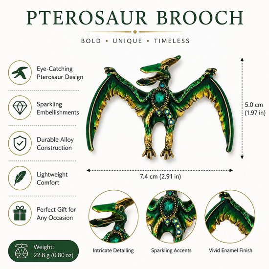Vintage pterodactyl dinosaurus broche zinklegering draak speld voor dames heren opvallende bedels cadeaus jassen pakken jurk accessoires — afbeelding 4