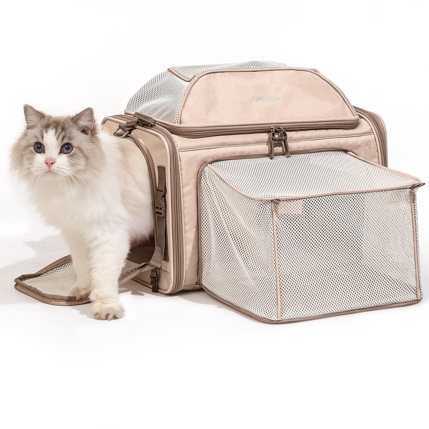 FUKUMARU Vervoerstas voor katten, uitbreidbare en flexibele reiskennel, luchtige en cabine-goedgekeurde reistas voor honden, met krasbestendig gaas, o