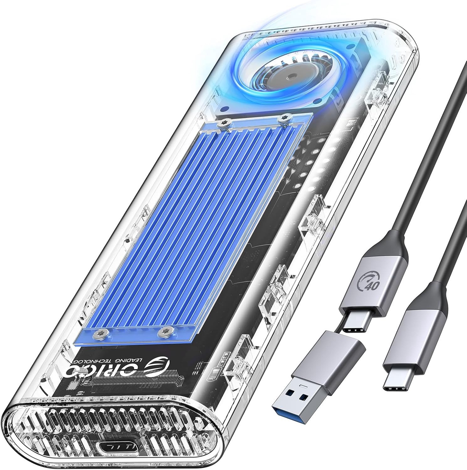 40 Gbps NVMe SSD behuizing met ventilator, toolloze M.2 adapter voor Thunderbolt en USB, ondersteunt M-Key SSD 2230/2242/2260/2280