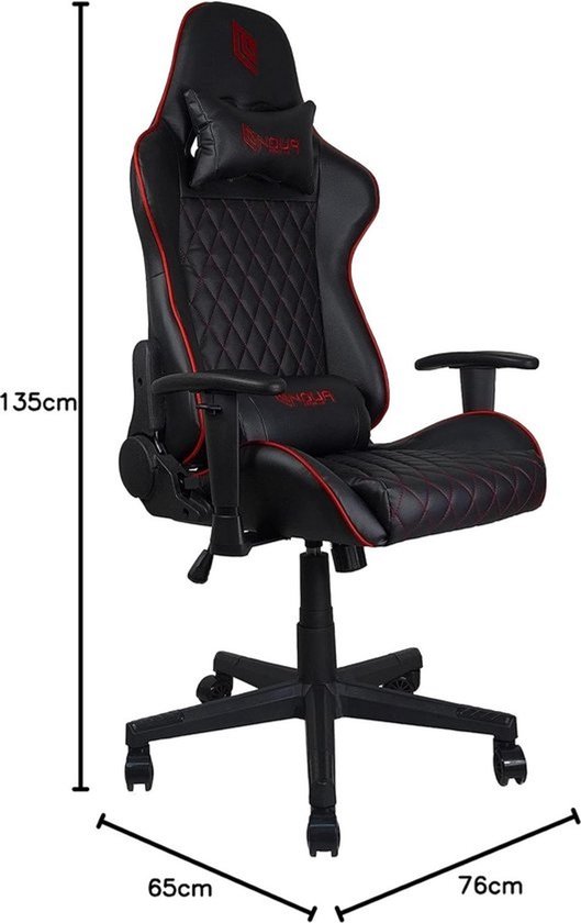Noua Kui K7 gamingstoel voor kantoor en computer - Draaistoel met wieltjes, 2D-armleuningen, verstelbare rugleuning en hoogte, lenden- en hoofdsteun - belastbaarheid van 150 kg, zwart/rood — afbeelding 2