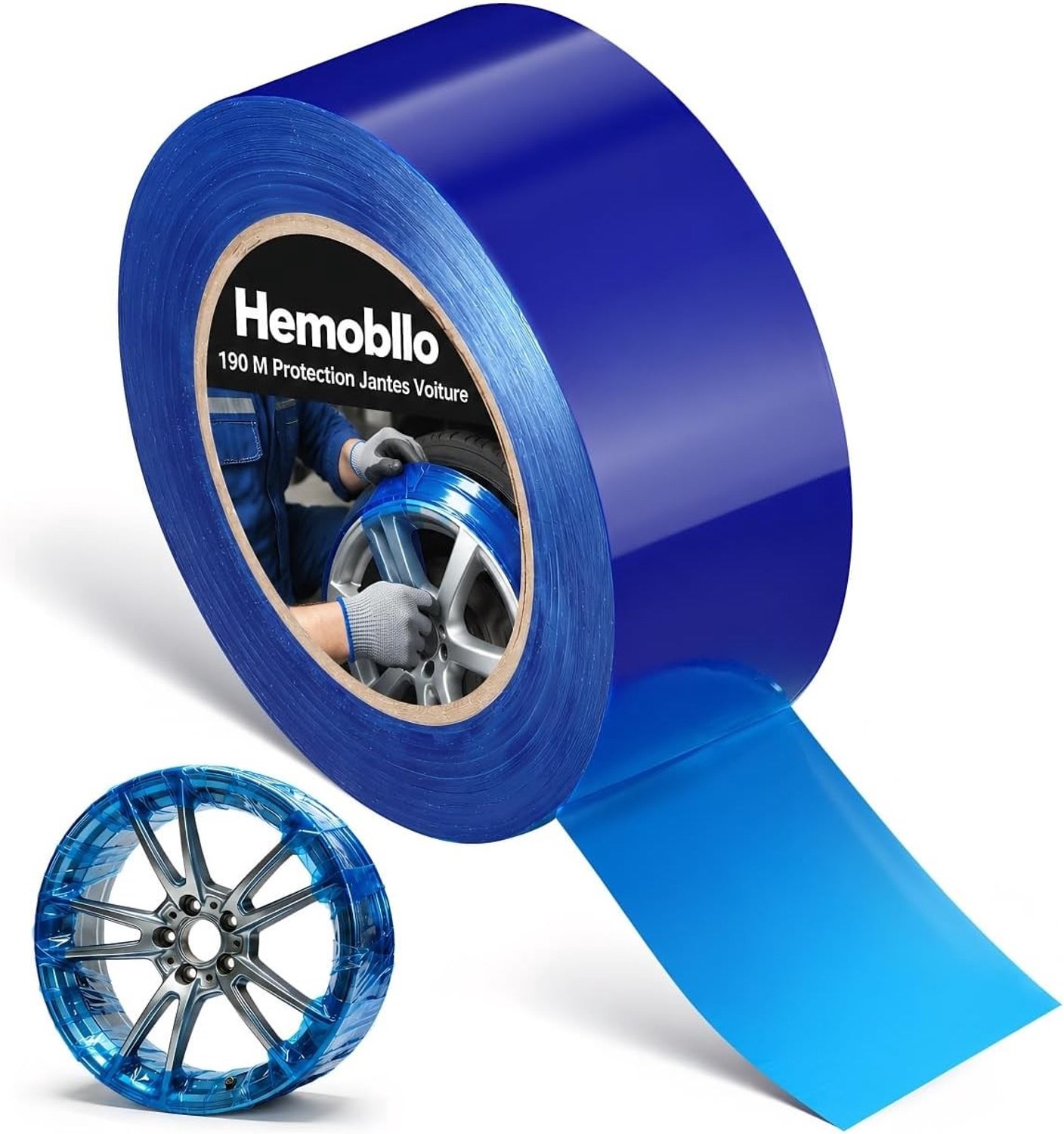 Zelfklevende beschermfolie voor velgen in blauw, duurzame PE tape voor auto en motor, voorkomt krassen en deuken bij het monteren van banden, stevige grip en eenvoudig aan te brengen