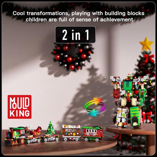 Mould King - 12028 2in1 Technic Transformers Trein bouwset | Classic Christmas Icons Robot Action Figure | Geschikt voor Lego | Kerstboom Creator Modelbouw | Kerst decoratie geschenkset voor volwassenen & kinderen | Bouwdoos met 1522 bouwstenen — cadeau in Spellen & Speelgoed - foto 4