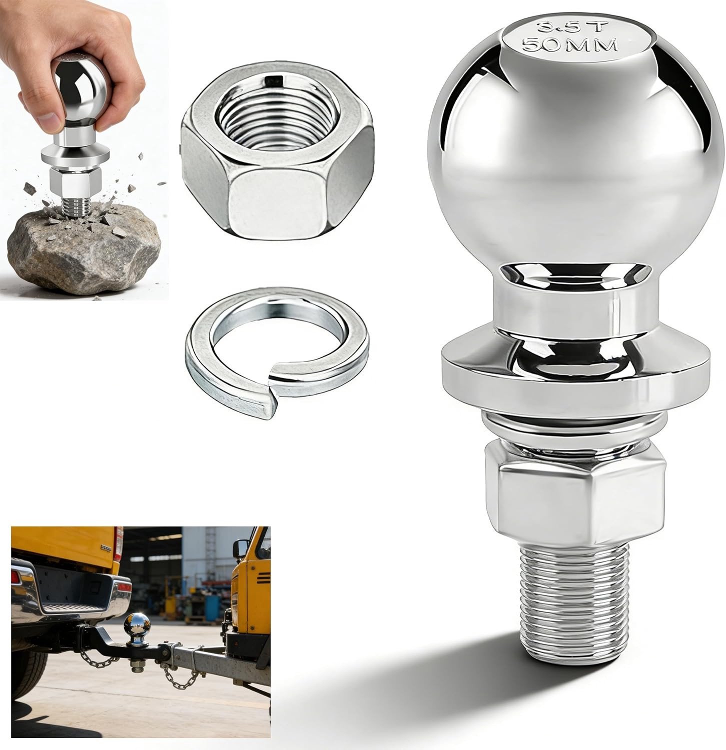 Stevige 50 mm Trekkogel met 3,5 ton Trekvermogen, Warm Gesmeed Staal, Geschikt voor Tractoren, ATV's en Aanhangwagens