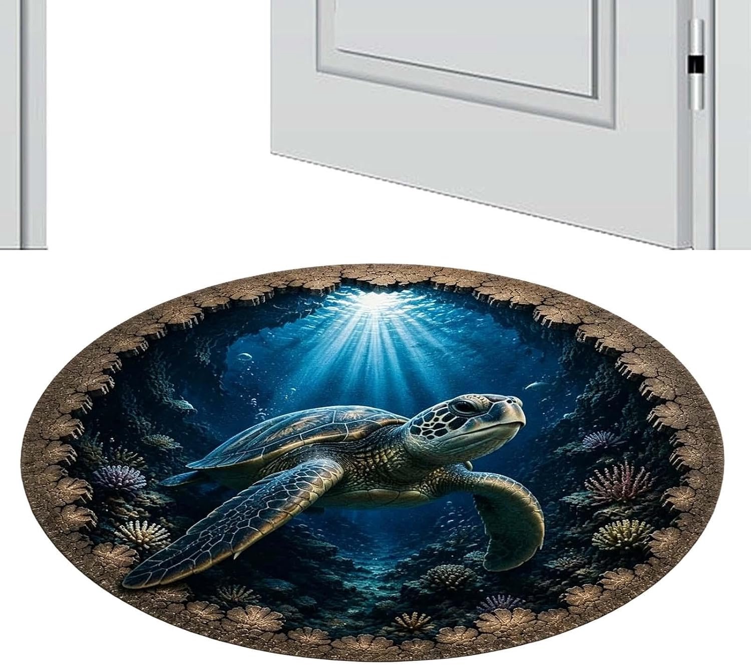Strandtapijt zachte antislip ronde zeedieren illusie
