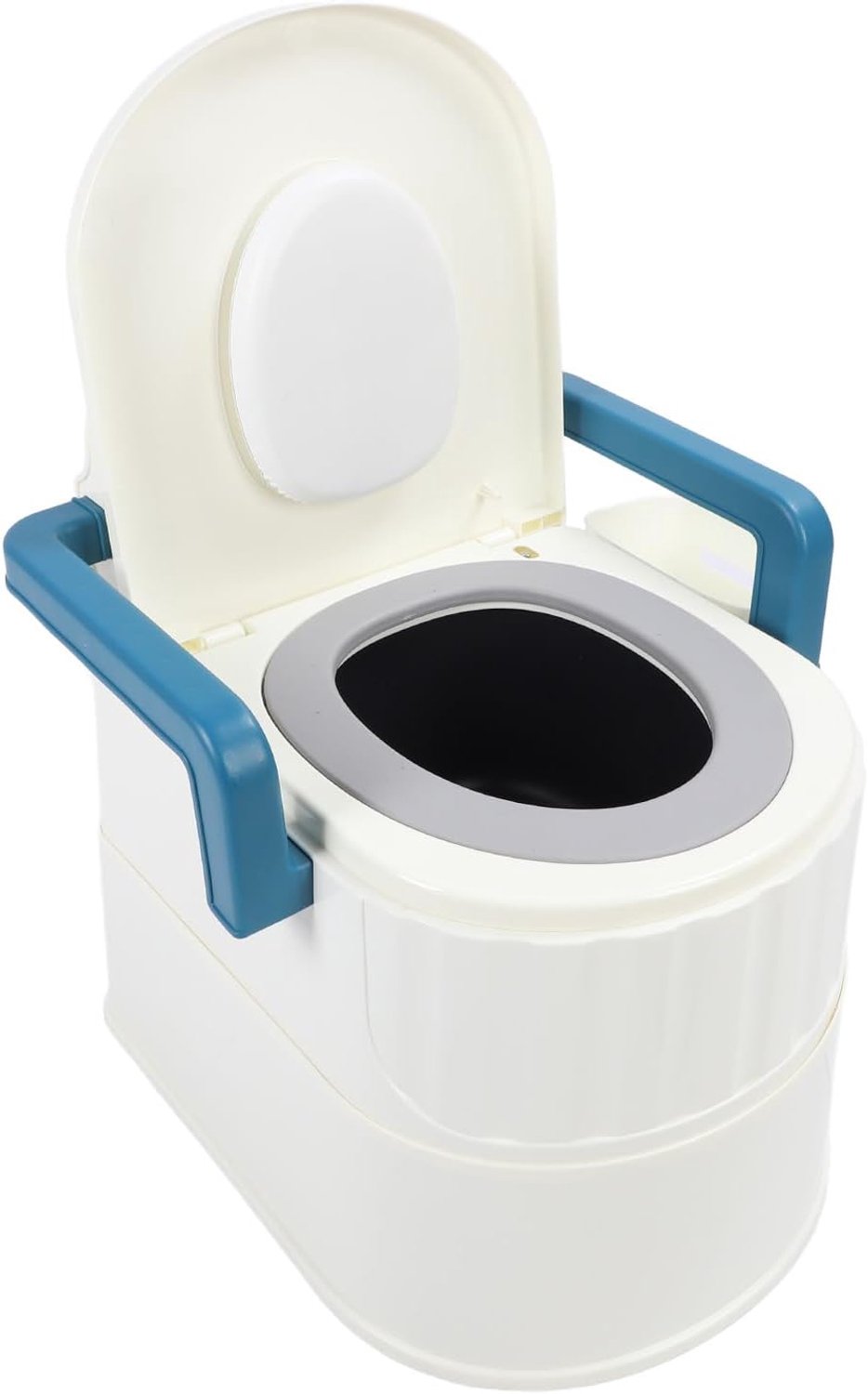 Draagbare Toiletkruk met Holle Emmer, Brede Armleuningen, Zachte PU-rugleuning, Antislip Toiletstoel, voor Slaapkamer, Buitenactiviteiten, Sterk Draagvermogen