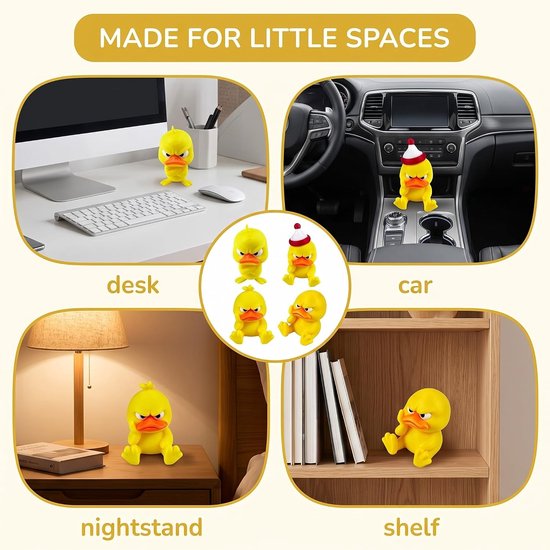 4 stuks 3D-geprinte boze eend, bureau decoratie, 3D-geprinte eend, voor huis, kantoor, boekenkast, auto, dashboard, grappig cadeau — afbeelding 3