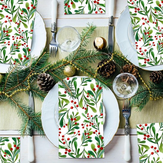 20 stuks rechthoekige veelkleurige papieren servetten, verjaardagen, bruiloft, familiebijeenkomst (kerstbessen) — afbeelding 3