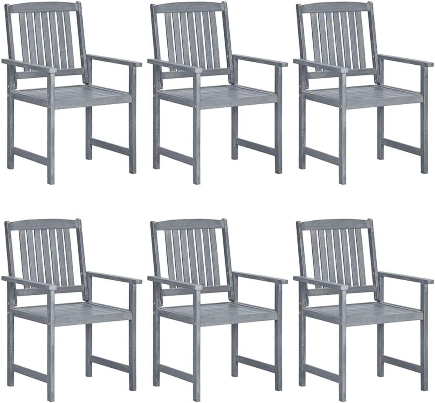 Tuinstoelen, 6 stuks, massief acaciahout, grijs, tuinstoelen, vrijetijdsstoelen, terrasstoelen, balkonstoelen, tuin, gazon, terras