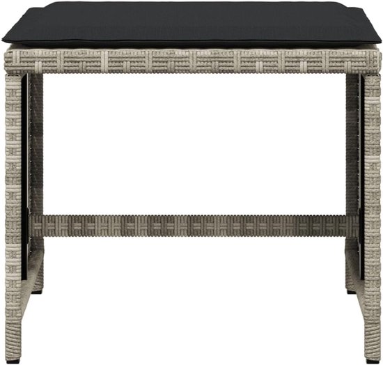 Poly rotan tuinkruk set 4-delig, lichtgrijs kruk 40x40x35 cm met kussen, afneembare hoes en gepoedercoat stalen frame, max. 110 kg belastbaar — afbeelding 3