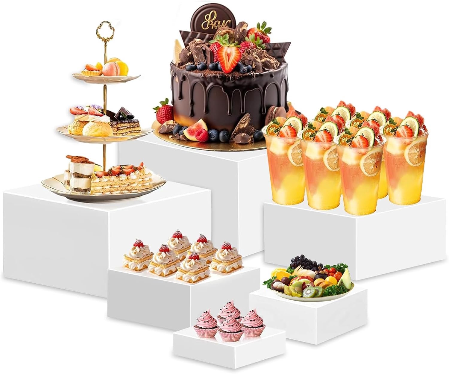 Buffet Food Display Stand, 6 stuks desserttafel, displaybox, acryl taartstandaard, kubusstandaard, taartstandaard, catering-accessoires, herbruikbare displayorganizer voor bruiloften