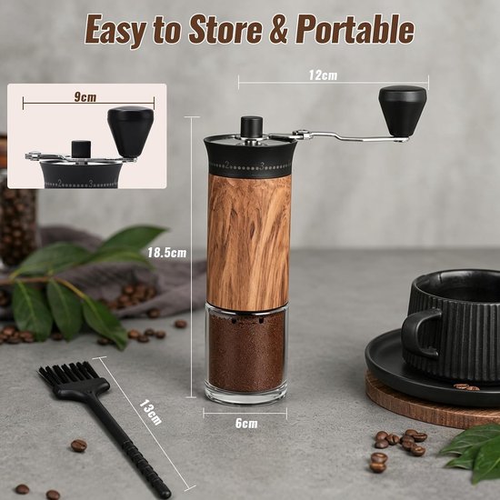 Handmatige koffiemolen met keramische maalschijven van roestvrij staal, perfect voor versgemalen koffie en barista-ervaring — afbeelding 2