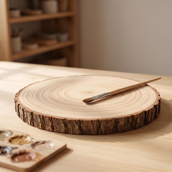 5 stuks houten schijven, diameter 26-30 cm, 20 mm dik, ronde boomschijven met schors, ronde houten plaat, zonder gat voor tafeldecoratie, knutselen, kerstdecoratie, bruiloft — afbeelding 5