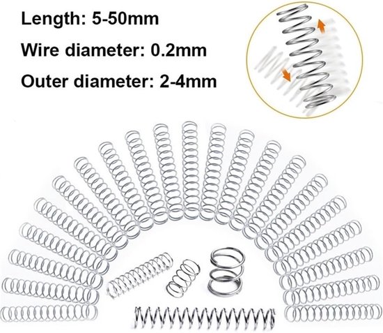 10 stuks veerdraad diameter 0,2 mm roestvrij staal micro kleine drukveer OD 2 mm/2,5 mm/3 mm/4 mm lengte 5-50 mm zilver(10mm,2.5MM_0.2MM) — afbeelding 3