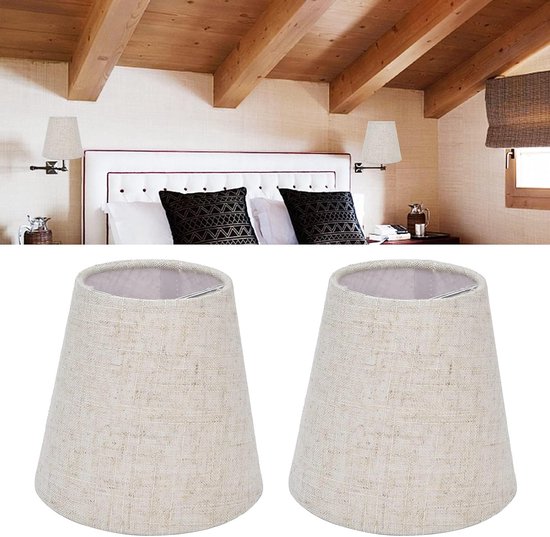 2 stuks lampenkappen, 9,2 x 14,2 x 13 cm/3,6 x 5,6 x 5,1 inch stoffen tafellamp schaduw cover clip op lampenkap voor E14 schroef kandelaar lamp kroonluchter (Pt13) — afbeelding 4