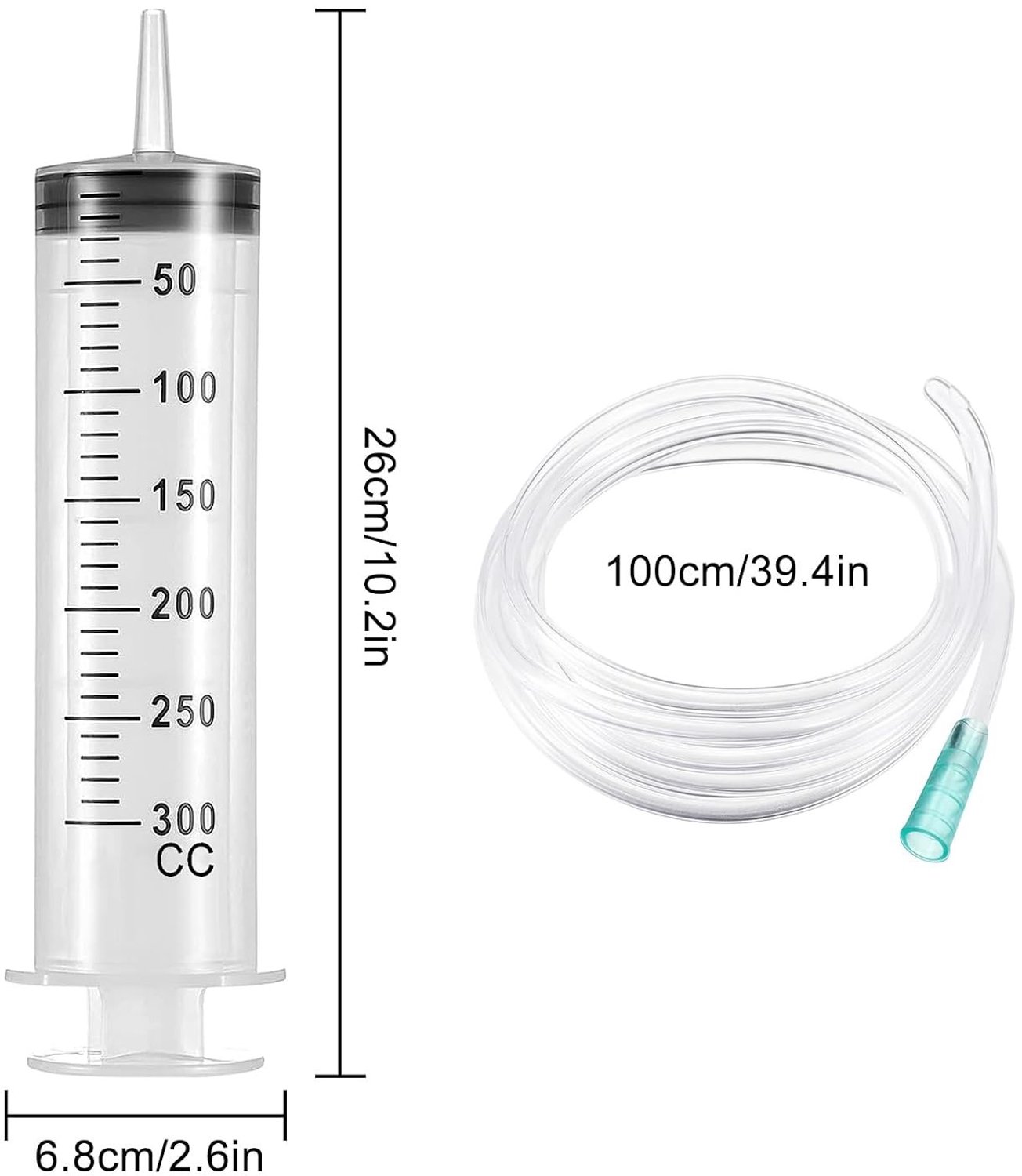 Spuit - Transparant - 300 ml - Herbruikbare Vloeibare Spuit met Slang - Voor Laboratorium en Industrie