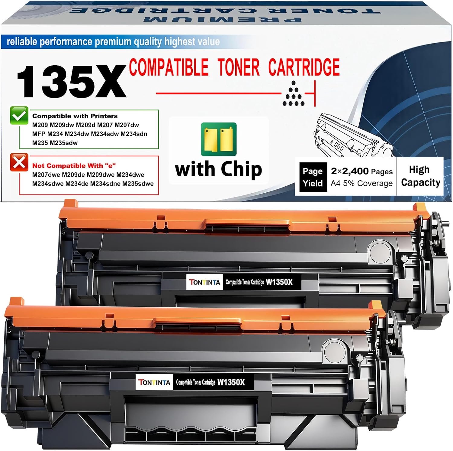 Compatibele tonercartridges 135X W1350 - hoge capaciteit - 2400 pagina's zwart - voor M209 M234 printers - ShopVlot