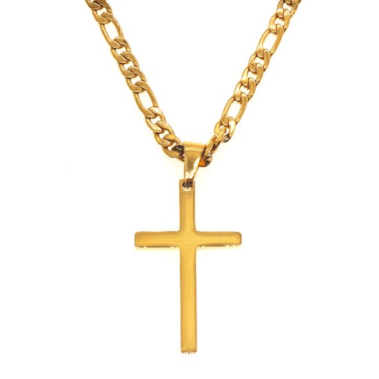 Gouden kruishanger met een Figaro-ketting.