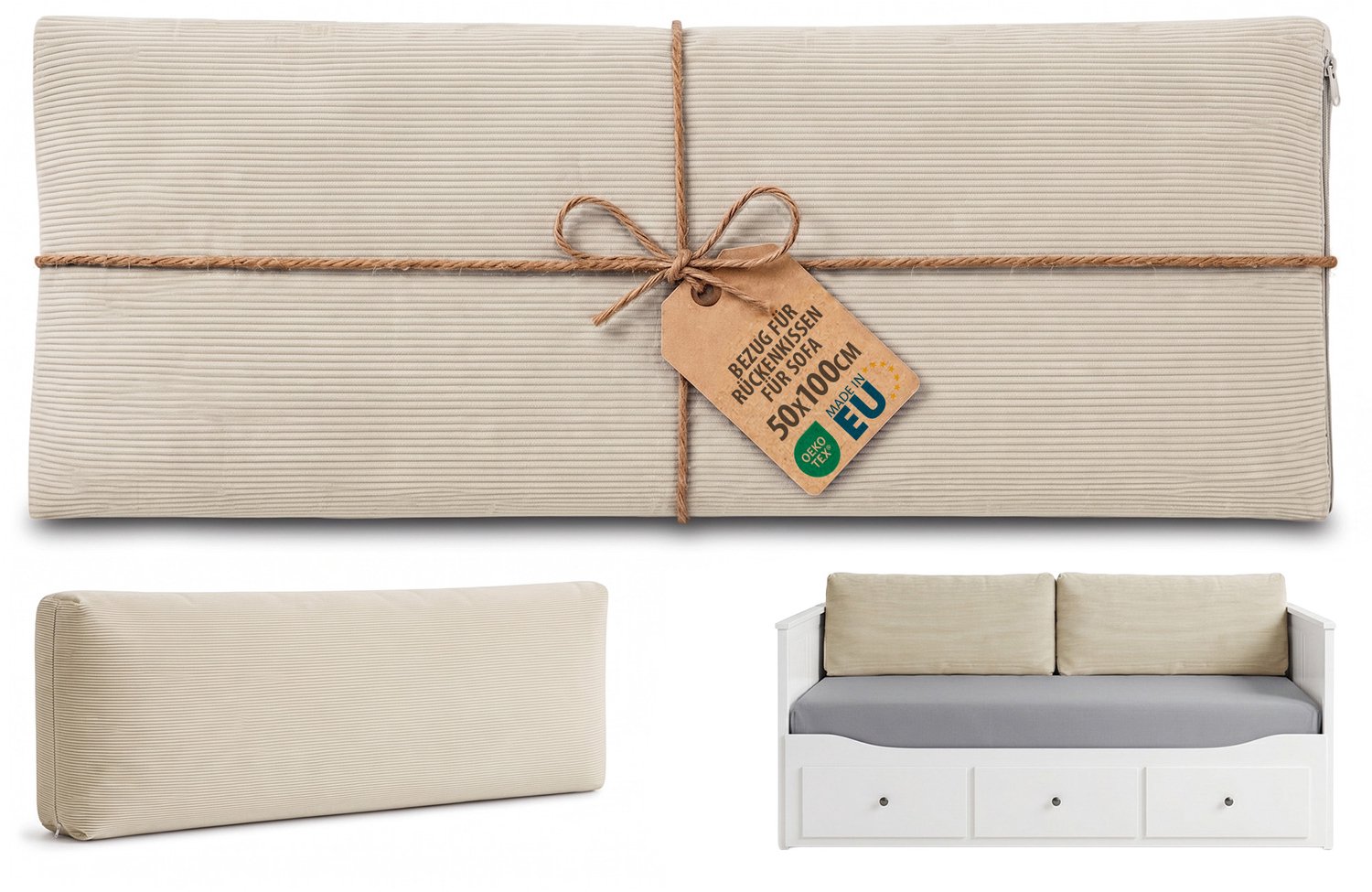 Kussenhoes sierkussen 50x100 cm alleen hoes zonder vulling vulling niet inbegrepen rugkussen voor bank sofa fauteuil woonkamer slaapkamer afneembaar Beige Cord
