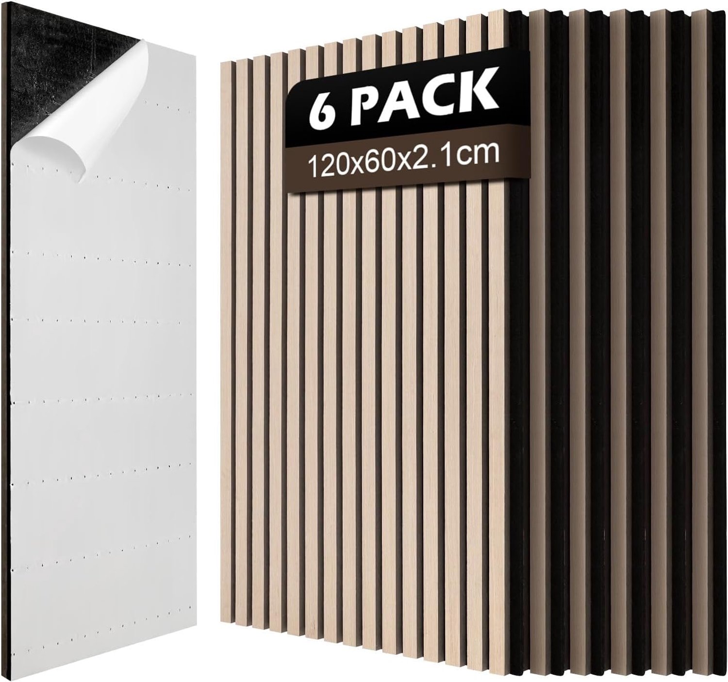6 x akoestische panelen, hout, 120 x 60 cm (4,32 m²), zelfklevend, 3D-wandpanelen, houtlook voor geluidsisolatie en decoratie, houten panelen voor woonkamer, kantoor, studio, voor wandmontage