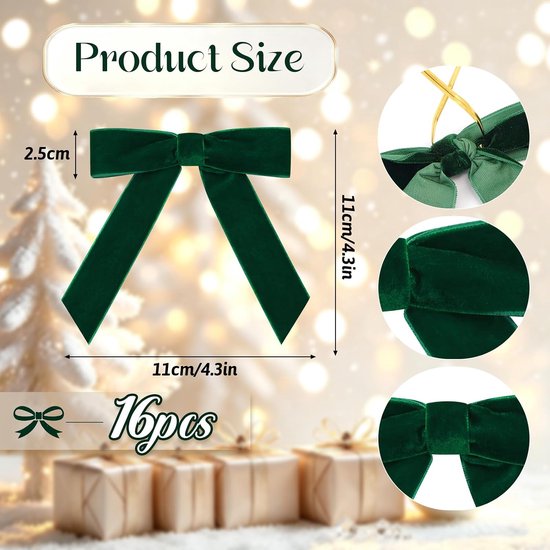 16 stuks groene strikken kerstboom decoratie 11 x 11 cm fluwelen — afbeelding 3