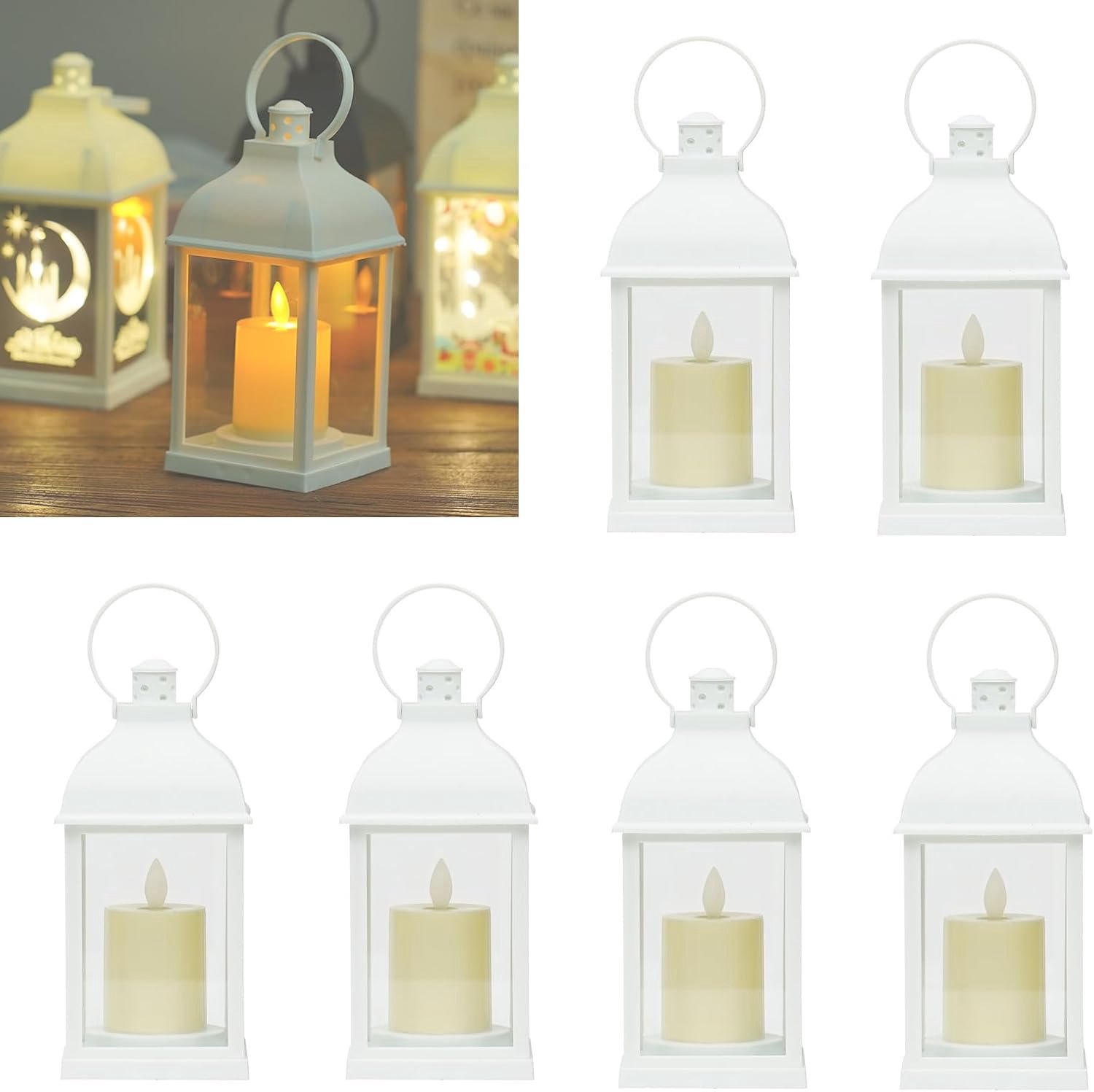 Set van 6 Kaarslantaarn Buiten: Tuinkaars Lantaarns Indoor Opknoping Decoratieve Memorial Lantaarn Buiten voor Woonkamer Kerst Halloween Bruiloft Bruids Douche Party Tafel Centrepieces