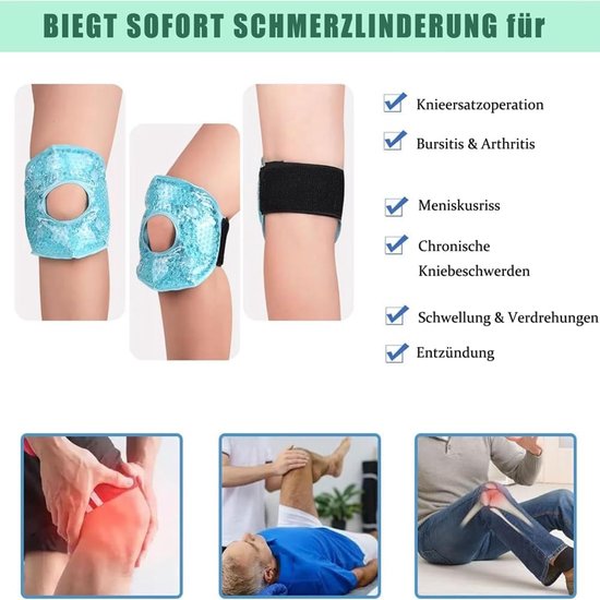 2 stuks gel-knie-koelpads met magische riemen, herbruikbare koelmanchet, koelkussen, koud, warm, kompressen voor kniepijn, gewrichtspijn, letsel, kneuzingen, blauw — afbeelding 2