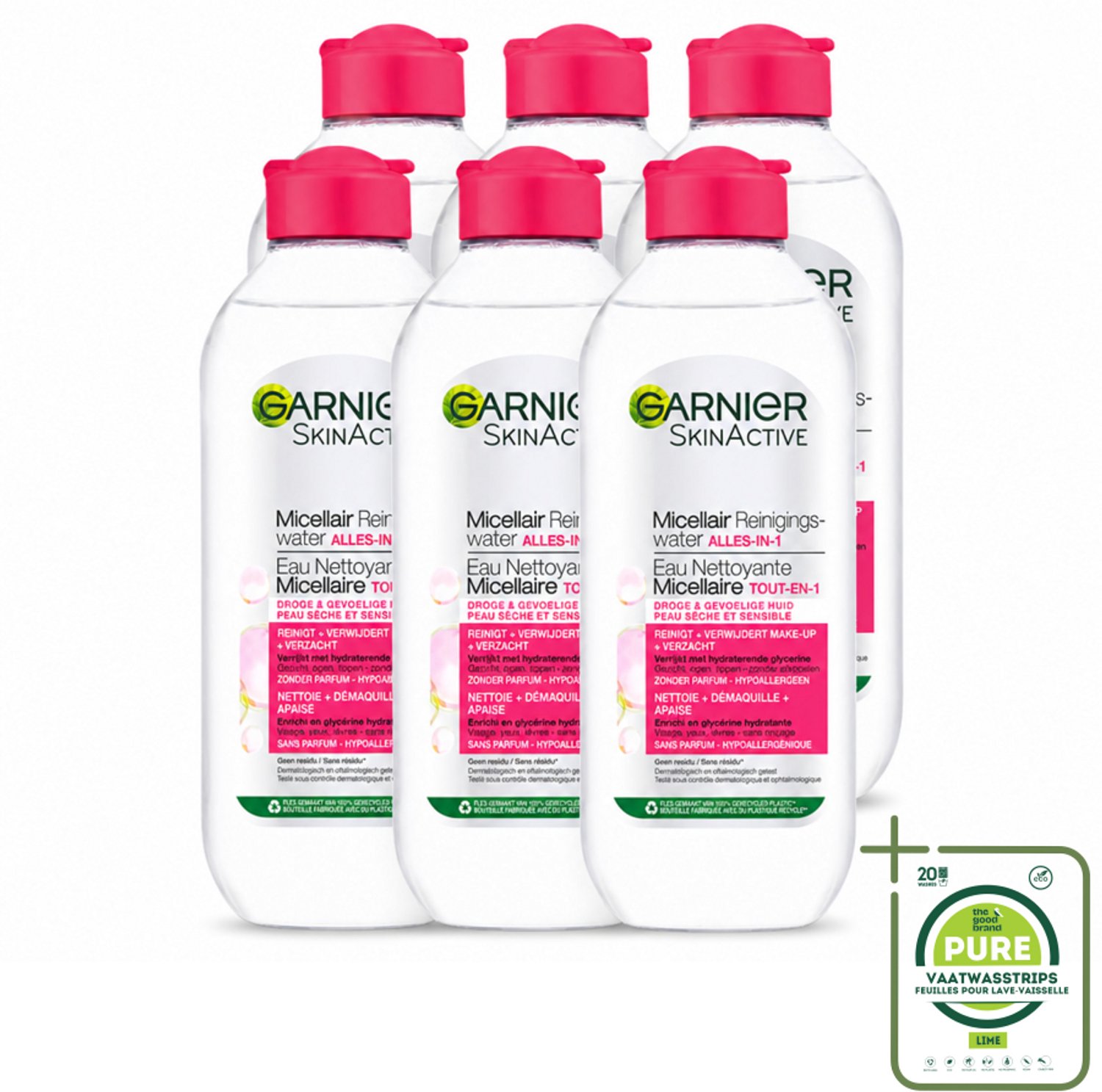 6 x Garnier - SkinActive - Micellair Reinigingswater - Droge & Gevoelige Huid - Hydraterend & Reinigend - 400 ml - Grootverpakking - Micellair Reinigingswater - Droge Huid - Gevoelige Huid - Make-up Verwijderen - Reinigen Zonder Spoelen