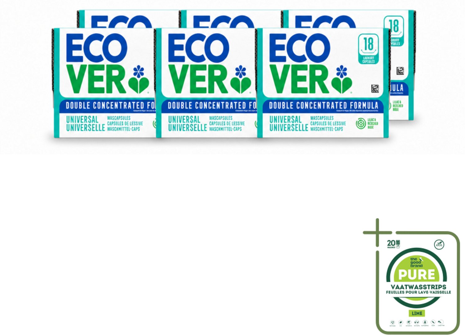 6 x Ecover - Wascapsules - Universal - Lilac & Rescued Rose - 18 Capsules - Grootverpakking - Vaatwasstrips - Wascapsules - Wasmiddel - Reiniging - Kleding Reinigen - Kleuren Herstellen