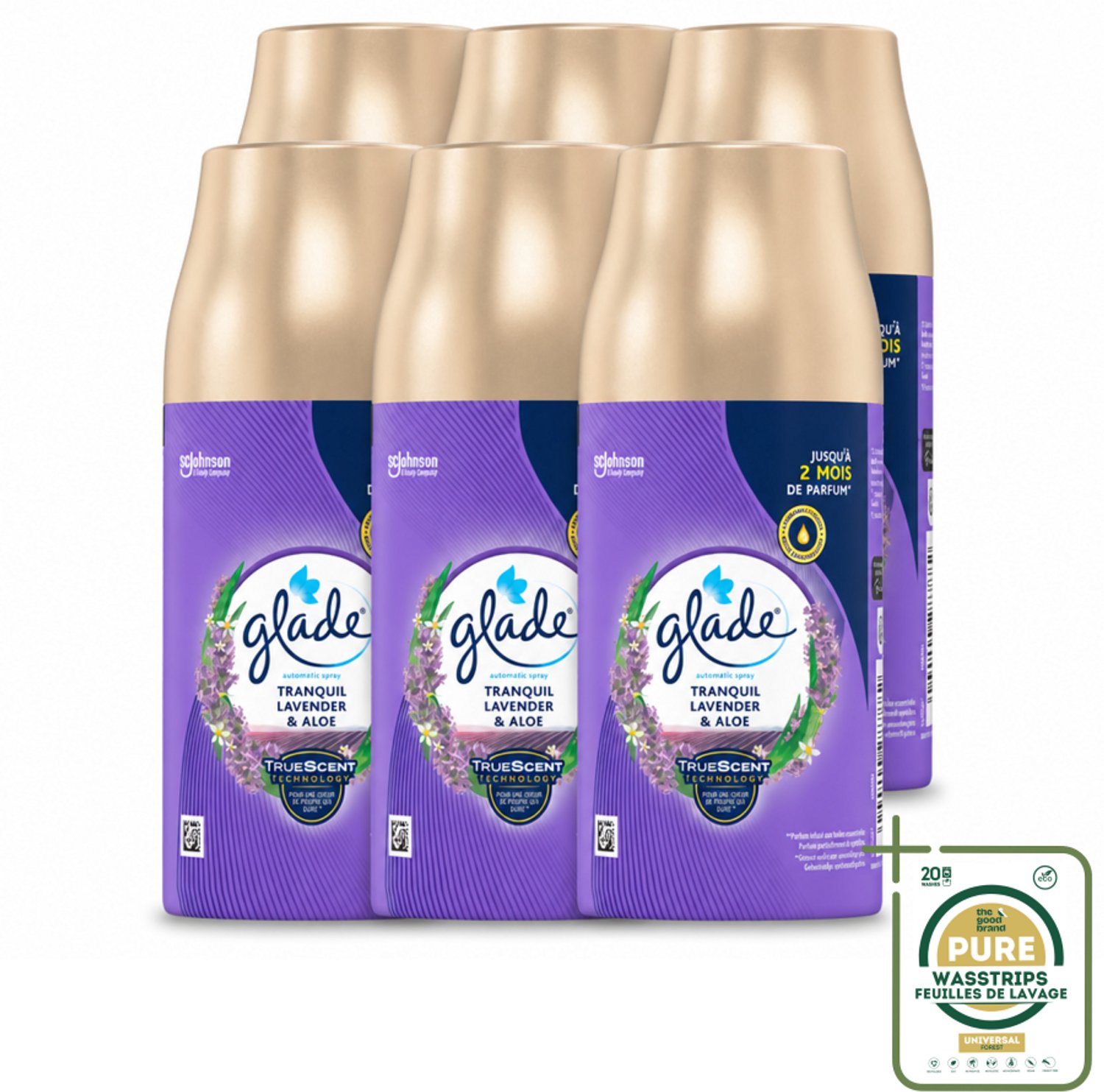 6 x Glade - Automatische Spray - Tranquil Lavender & Aloë - 269 g - Wasstrips - Luchtverfrisser - Lavendel - Tranquil Lavender - Aloe Vera - Geur