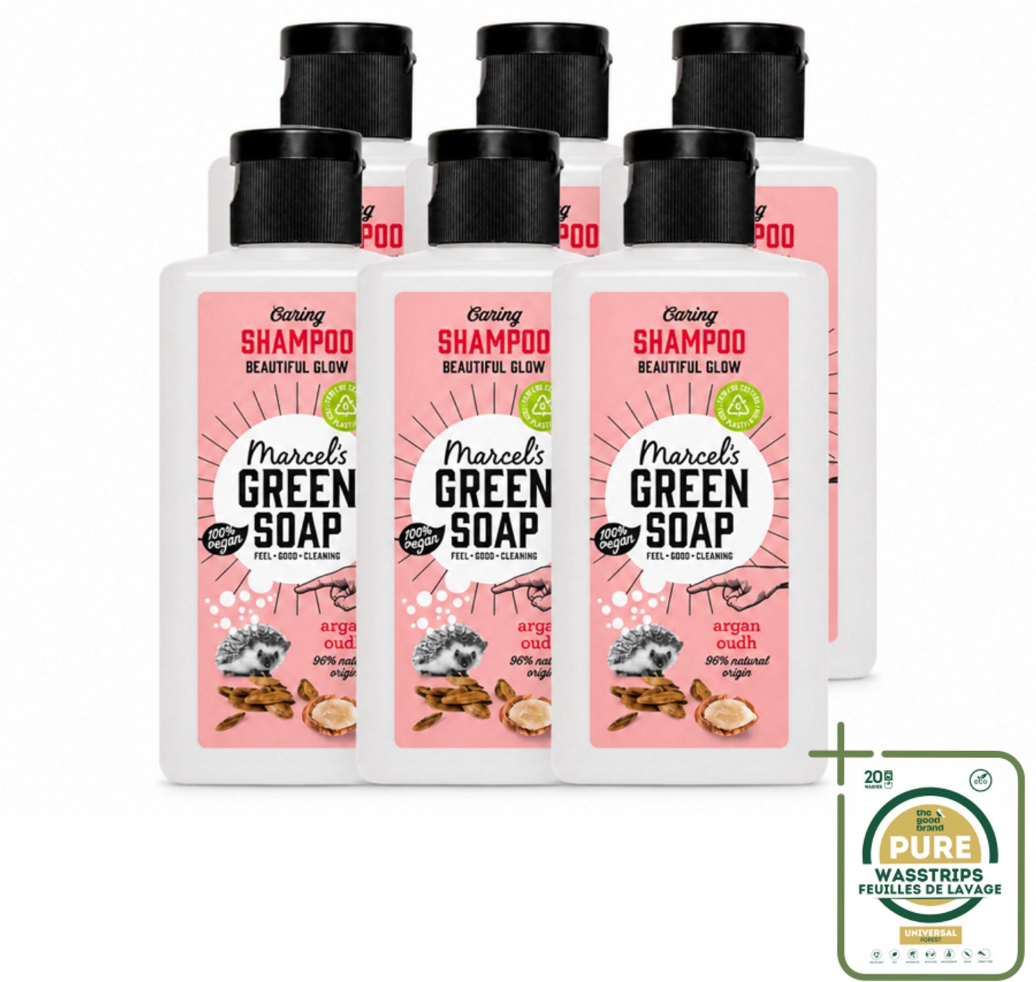 6 x Marcel's Green Soap - Shampoo - Caring Argan & Oudh - Milde verzorging - 100 ml - Wasstrips - Shampoo Voor Haar - Milde Shampoo - Natuurlijke Shampoo - Gezonde Haar - Verzorgend Shampoo