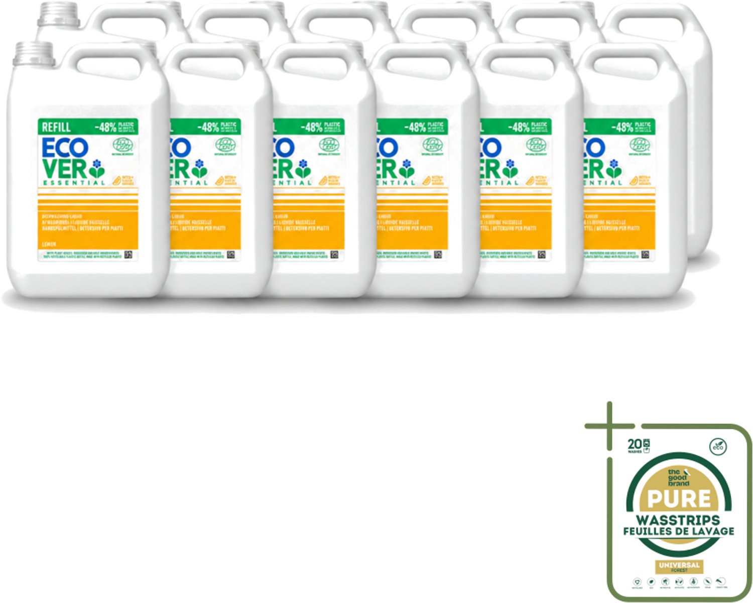 12 x Ecover - Afwasmiddel - Essential Citroen - 5 liter - Wasstrips - Afwasmiddel Citroen - Natuurlijk Afwasmiddel - Plantaardig Afwasmiddel - Vet Afbreekend Afwasmiddel - Milieuvriendelijk Afwasmiddel