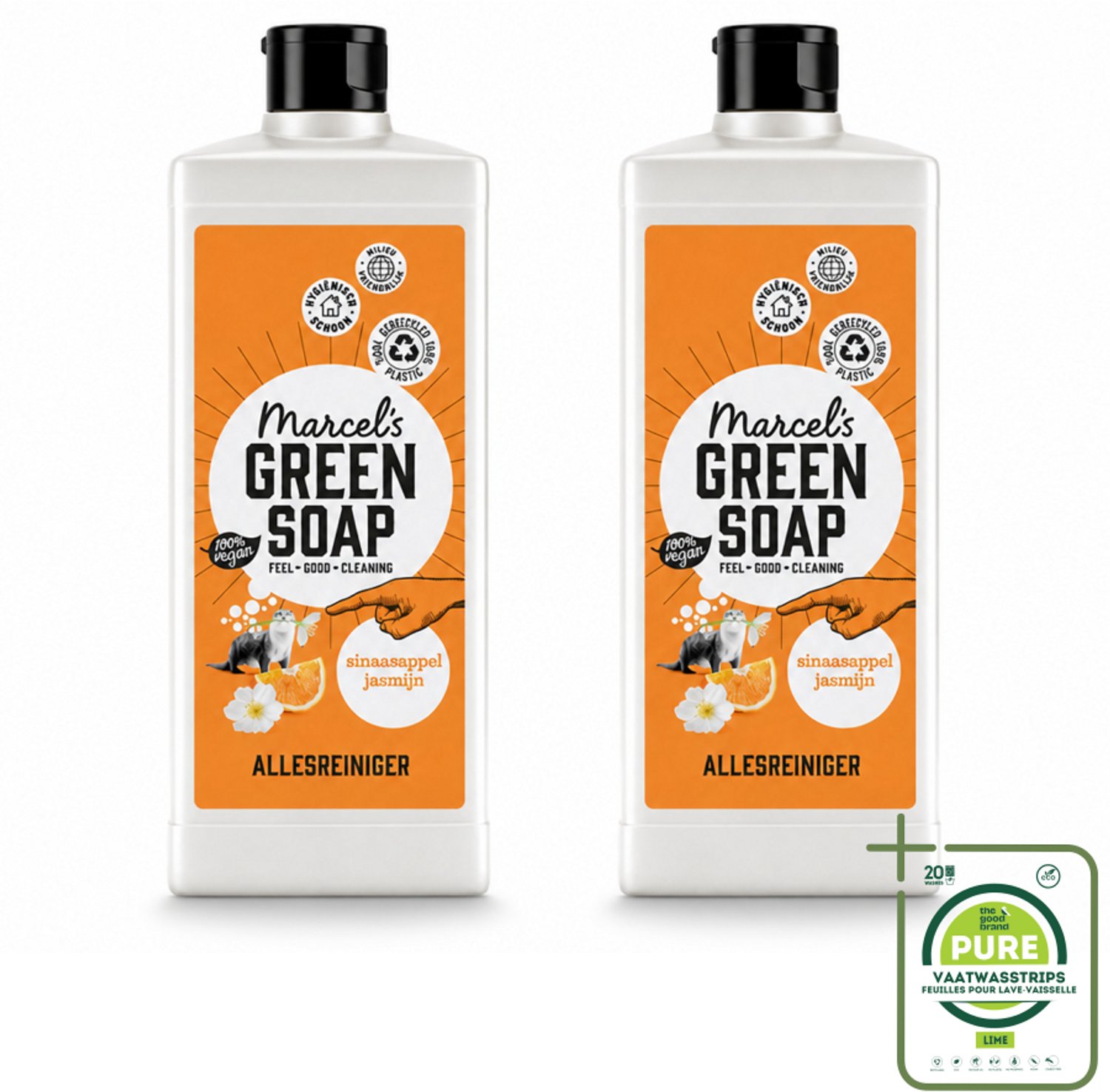 2 x Marcel's Green Soap - Allesreiniger - Sinaasappel & Jasmijn - Natuurlijk & effectief - 750 ml - Grootverpakking - Allesreiniger - Natuurlijke Reiniger - Reinigingsmiddel - Vuil Verwijderen - Vet Verwijderen