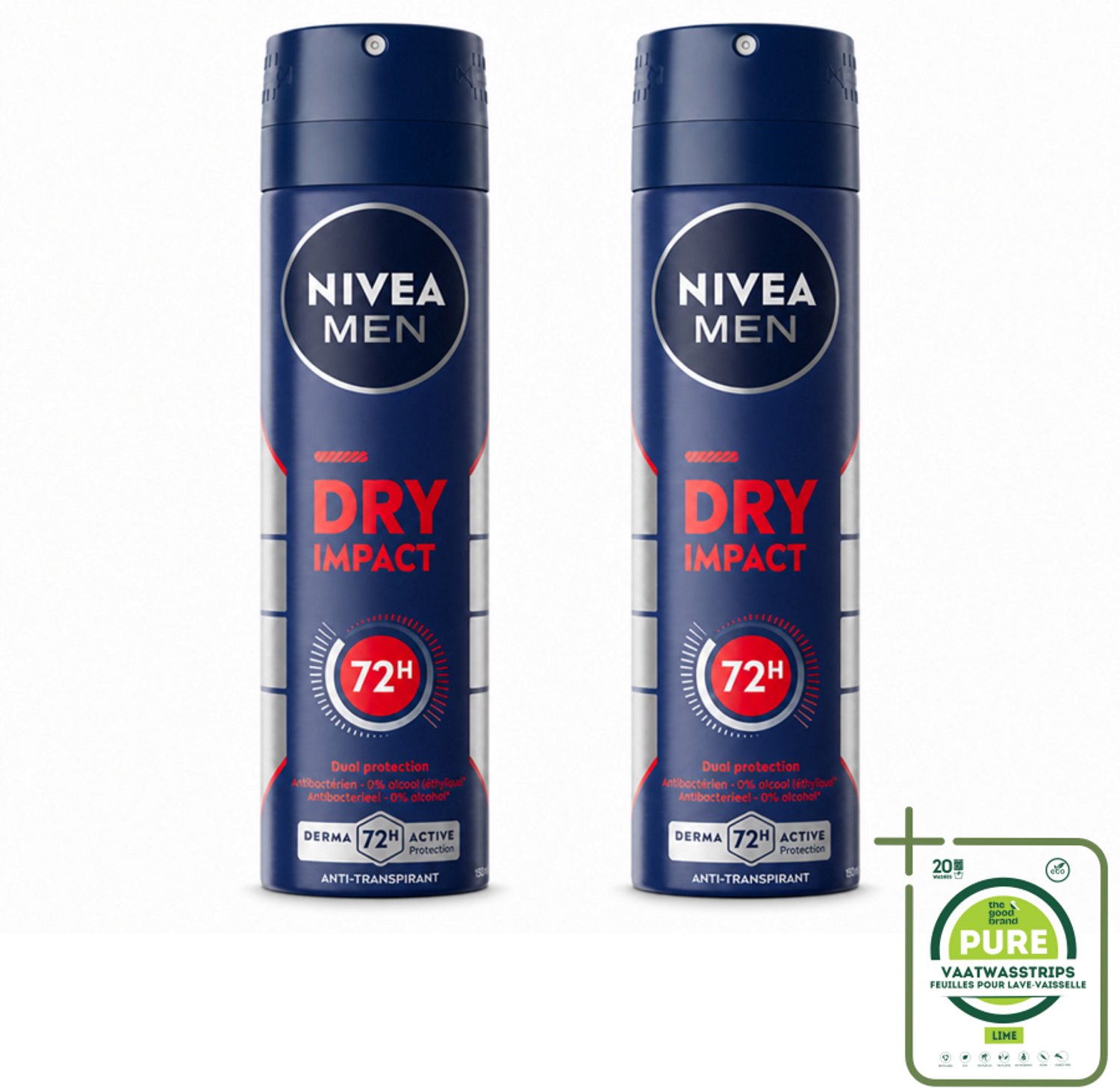 2 x NIVEA MEN - Deodorant Spray - Dry Impact - 150 ml - Grootverpakking - Droog Huidgevoel - Zweetbeheersing - Anti-transpirant - Frisheid - Huidbescherming