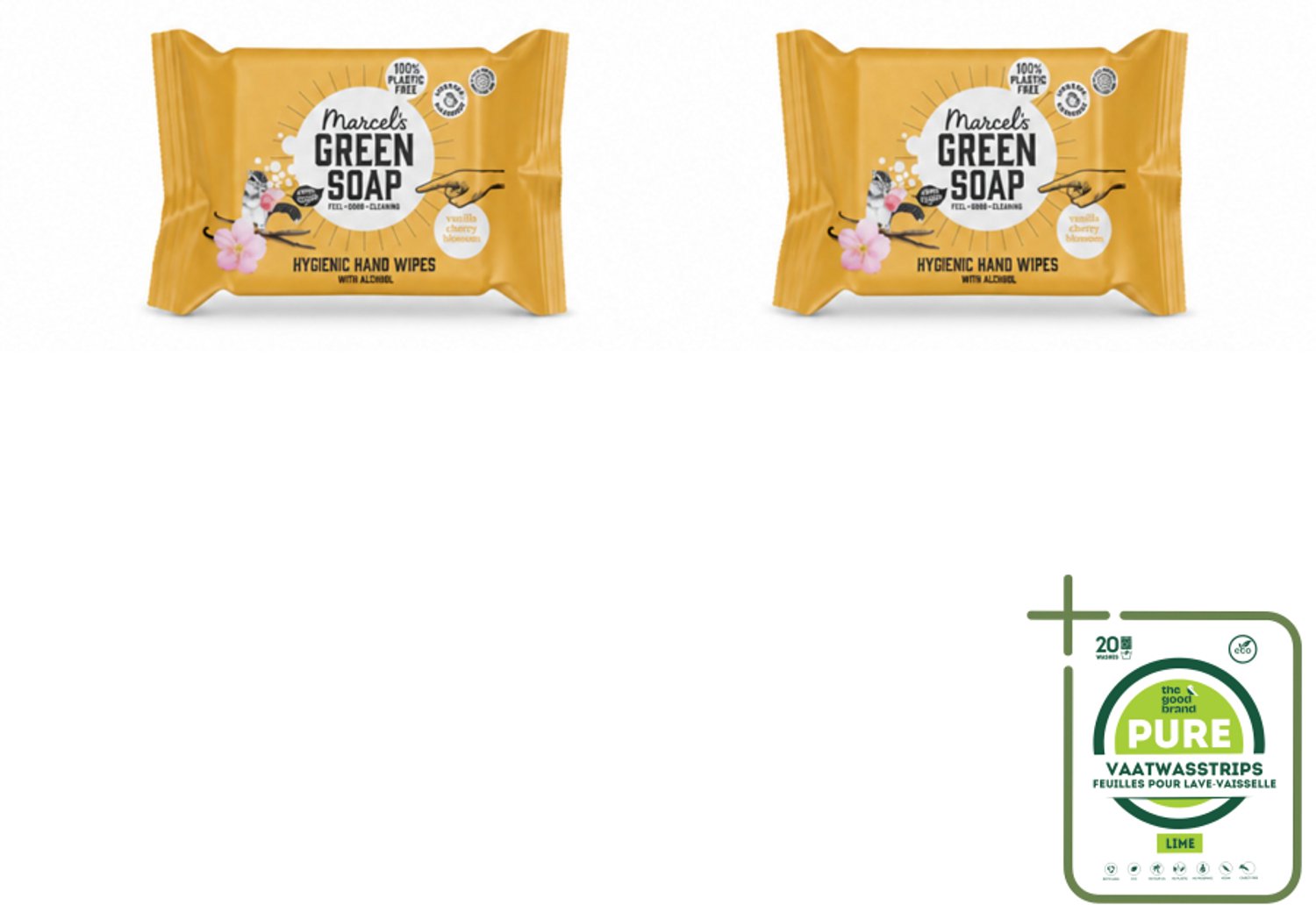 2 x Marcel's Green Soap - Hand doekjes - Vanille & Cherry Blossom - Mild & handig - 15 Doekjes - Grootverpakking - Vaatwasstrips - Handdoekjes - Handdoek - Reinigen - Natuurlijke Zepen - Glycerine
