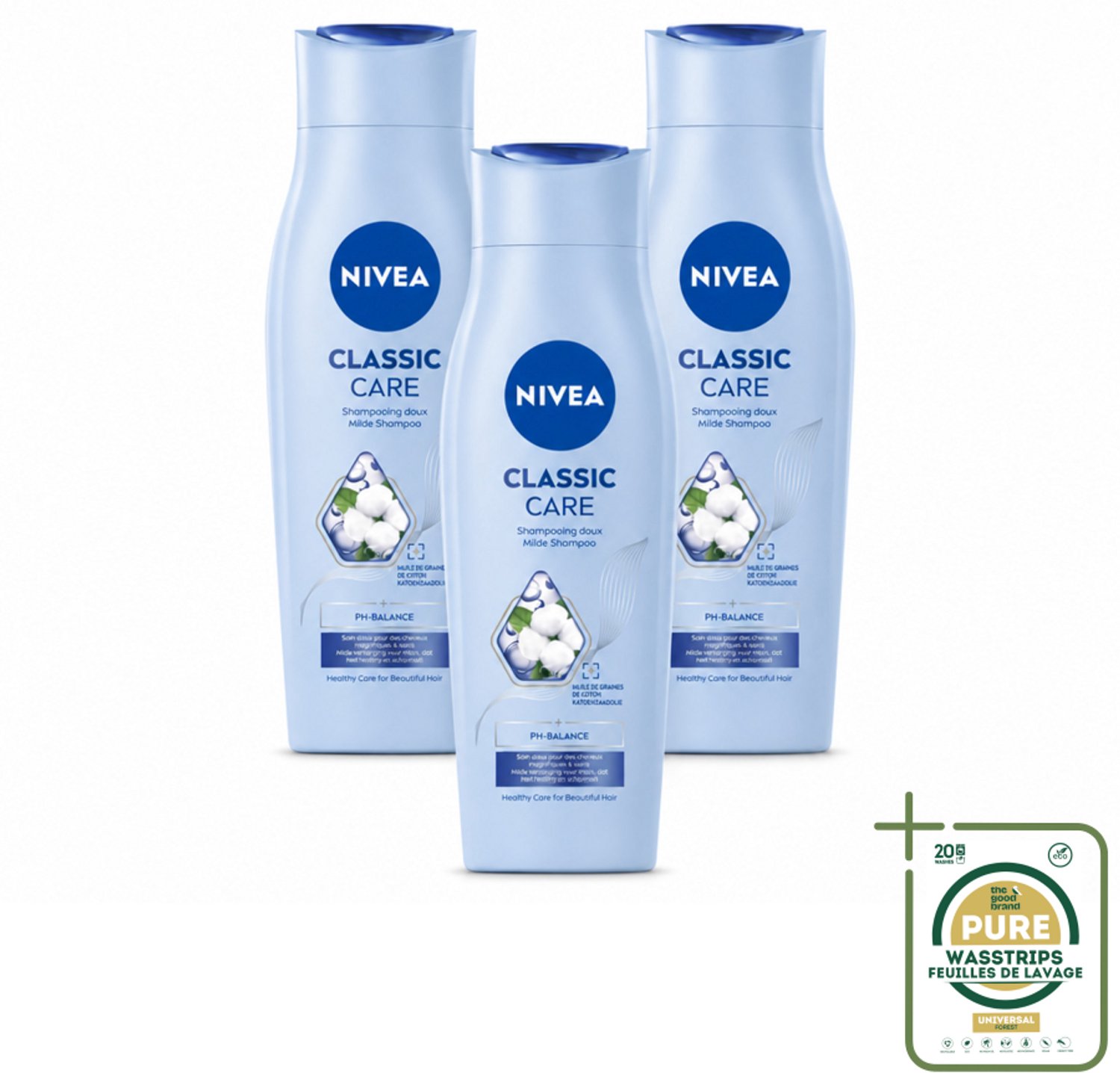 3 x NIVEA - Shampoo - Klassieke Verzorging - Gezonde Zorg - Glanzend Haar - 250 ml - Wasstrips - Shampoo Voor Haar - Gezond Haar - Glanzend Haar - Verzorgend Shampoo - Dagelijks Shampoo