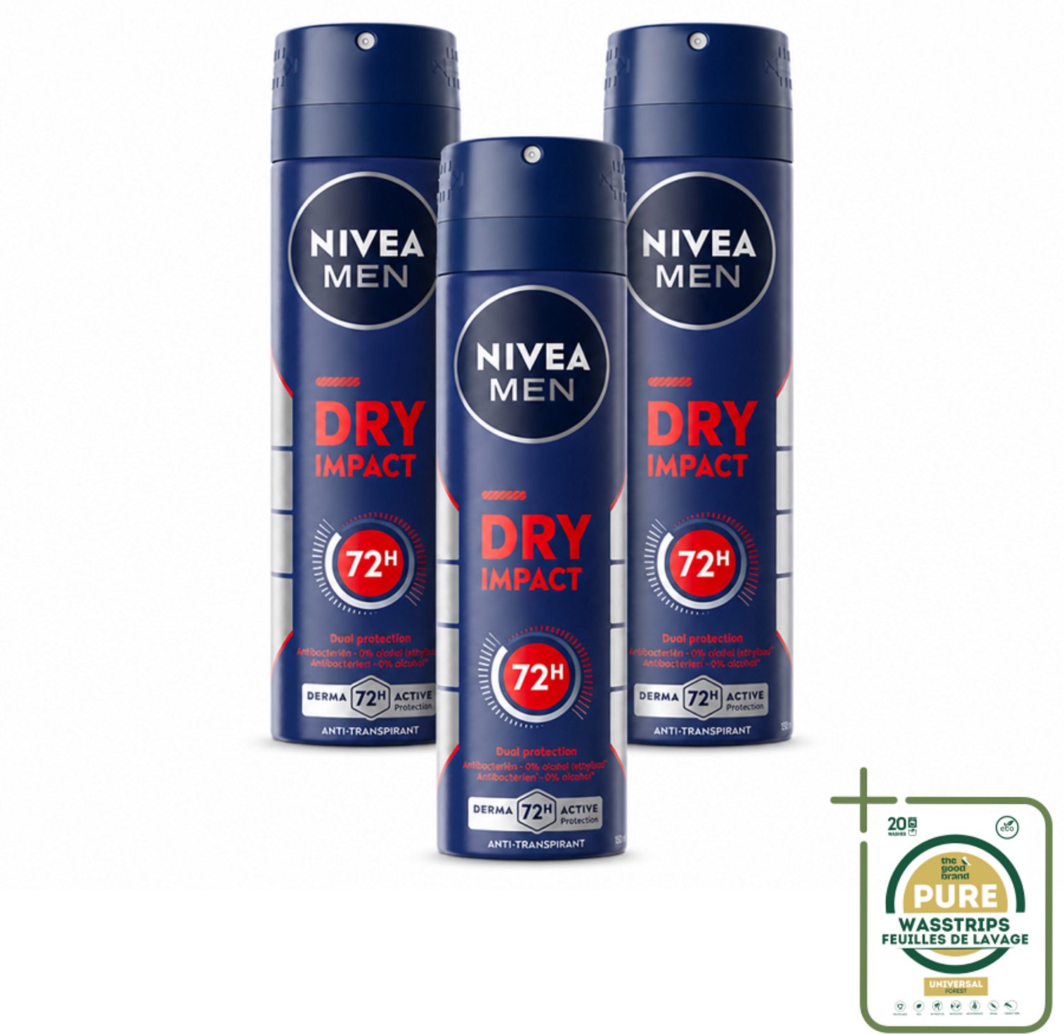 3 x NIVEA MEN - Deodorant Spray - Dry Impact - 150 ml - Deodorant Spray - Droog Huidgevoel - Anti-transpirant - 72 Uur Bescherming - Mannenverzorging