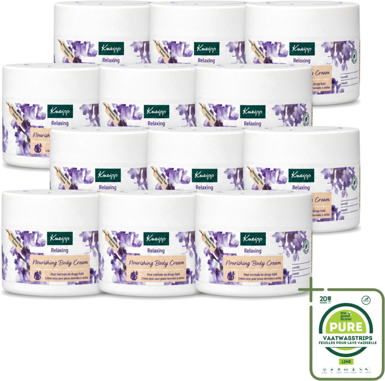12 x Kneipp - Body crème - Relaxing - Lavendel - Rustgevende geur - 200 ml - Grootverpakking - Vaatwasstrips - Kneipp Bodycrème Relaxing Lavendel - Ontspanning - Rustgevende Crème - Lavendel - Shea Butter