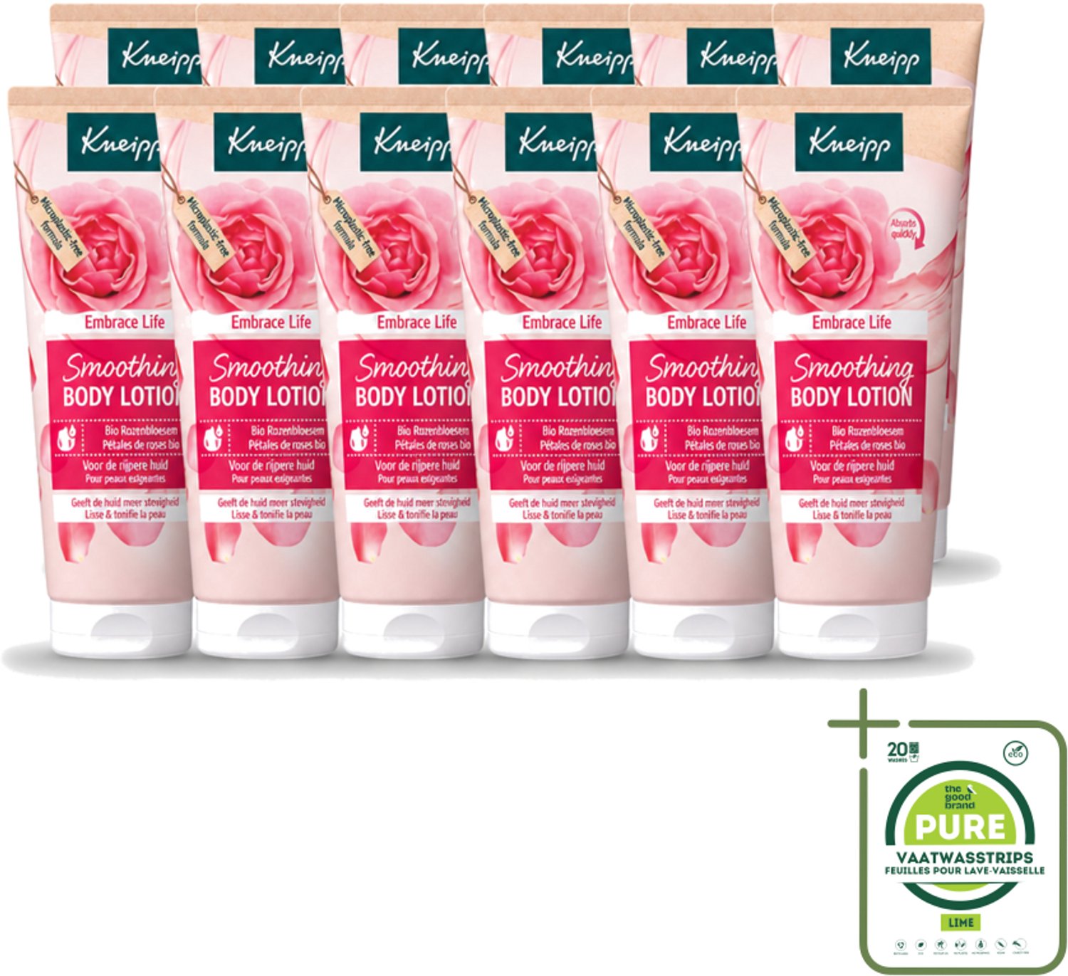 12 x Kneipp - Body lotion - Embrace Life - Anti‑Aging verzorging - 200 ml - Grootverpakking - Vaatwasstrips - Anti-aging Bodylotion - Huidverzorging - Huidveroudering - Vochtbalans - Elastische Huid