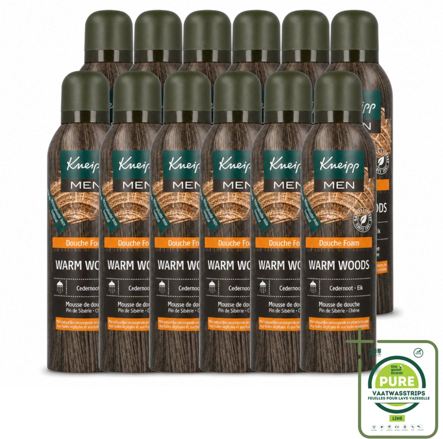 12 x Kneipp - Douche schuim - Men - Warm Woods - Warme houtgeur - 200 ml - Grootverpakking - Vaatwasstrips - Douche Foam - Warme Houtgeur - Mannelijke Geur - Natuurlijke Verzorging - Huid Verzorging