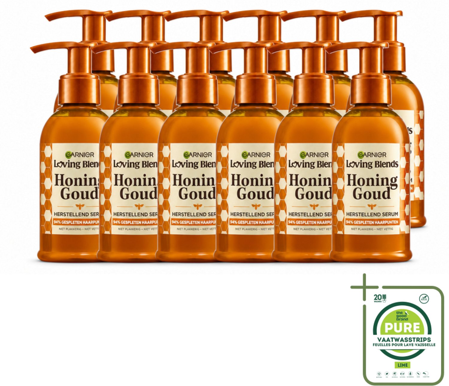 12 x Garnier - Loving Blends Honing Goud - Herstellend Haarserum - Beschadigd & Breekbaar Haar - 115 ml - Grootverpakking - Vaatwasstrips - Haarherstel - Haarversterking - Haarbescherming - Haarbreuk - Haarschade