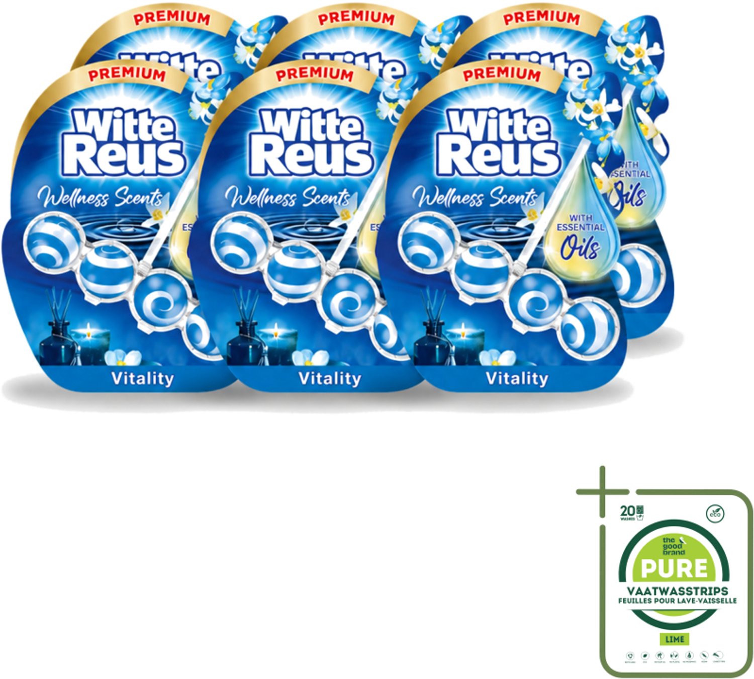 6 x Witte Reus - Wellness Scents Toiletblok - Vitality - 1 Toiletblok - Grootverpakking - Vaatwasstrips - Toilet - Reiniging - Geur - Wellness - Essentiële Oliën