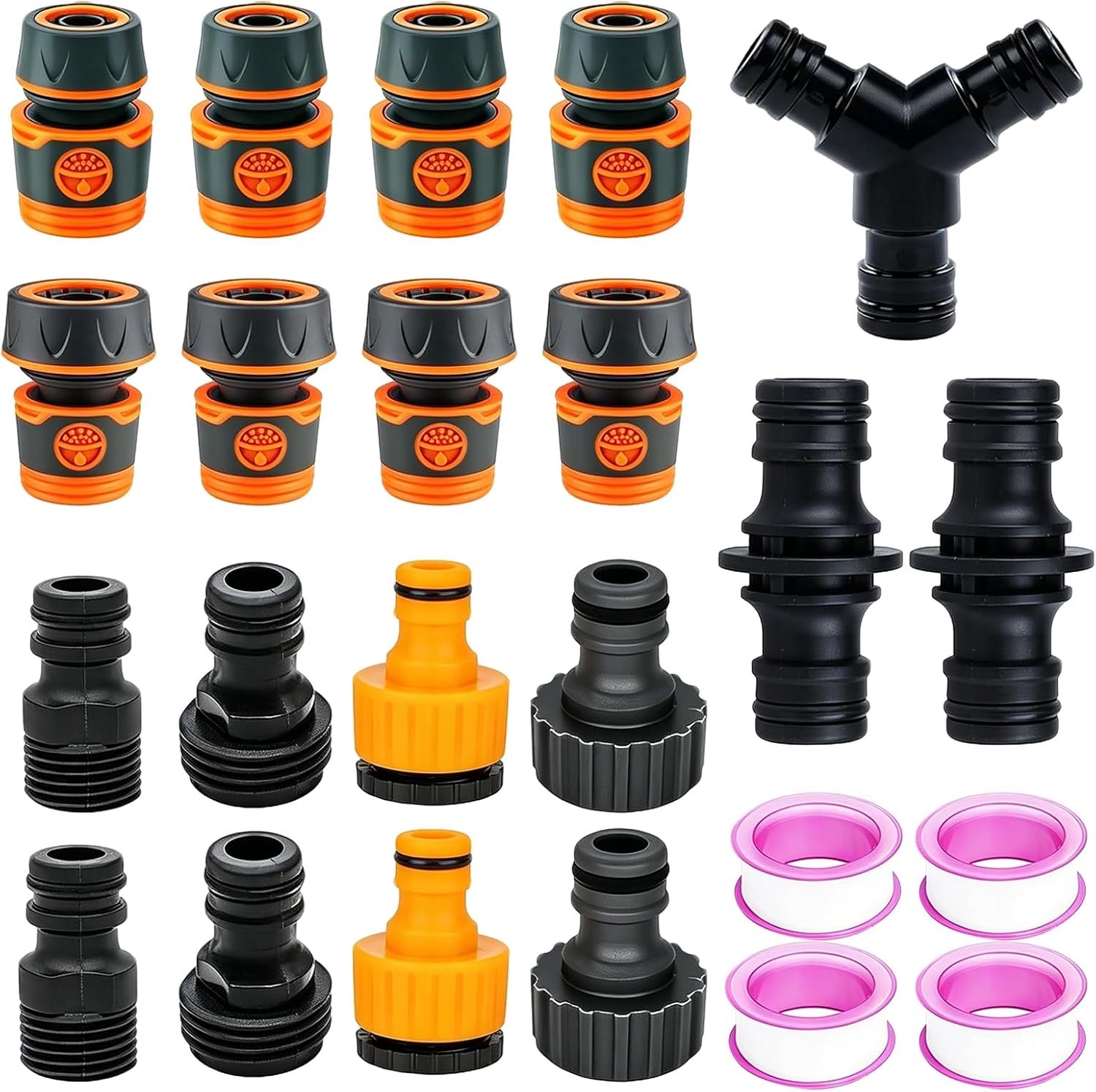 set tuinslangkoppelingen, 19 koppelingen en 4 rollen PTFE-tape