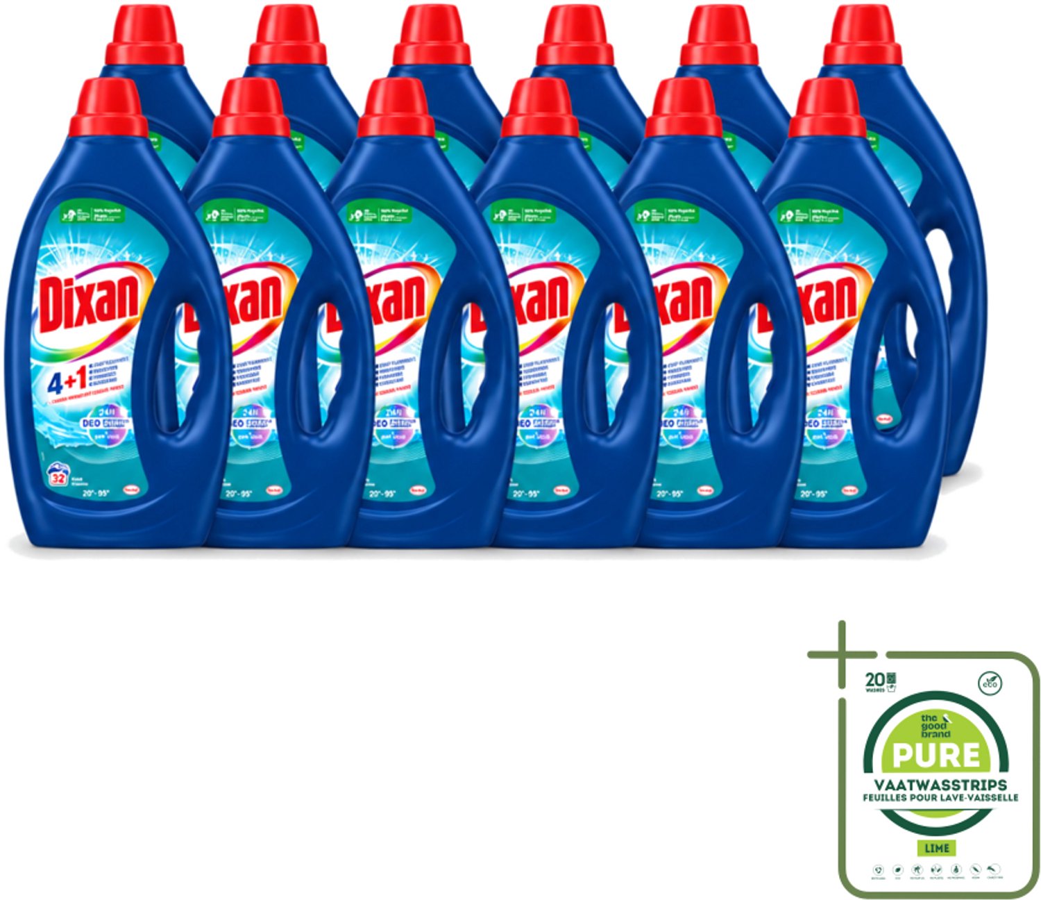 12 x Dixan - Vloeibaar wasmiddel - Fresh Blue - 32 wasbeurten - Grootverpakking - Vaatwasstrips - Vloeibaar Wasmiddel - Frisse Geur - Vlekverwijdering - Wasmiddel Voor Kleding - Anti-geur