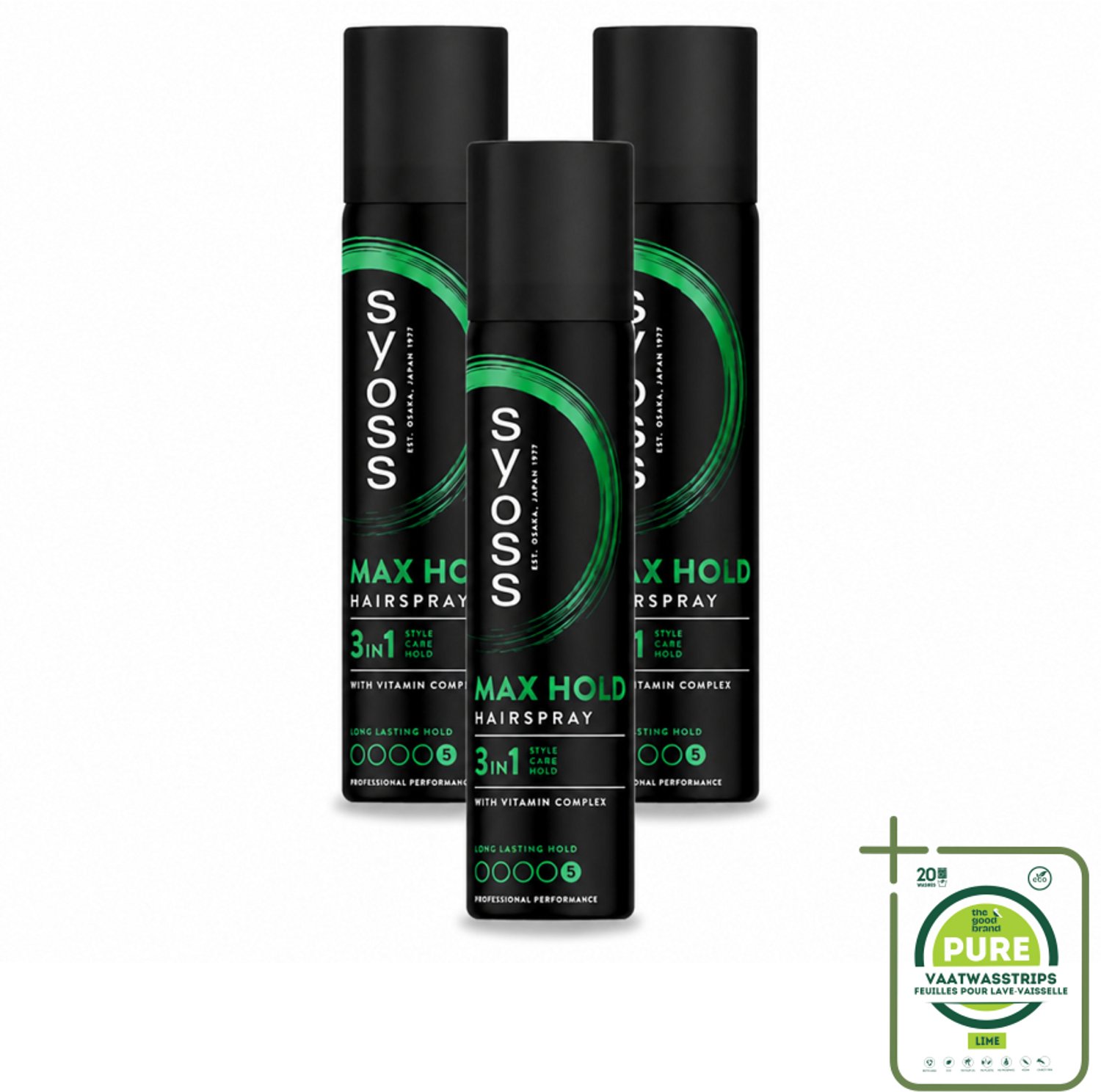 3 x Syoss - Max Hold - Haarspray - Compacte Fixatie - 75 ml - Grootverpakking - Vaatwasstrips - Haarspray - Fixatie - Stijl - Haar Fixeren - Haar Verzorgen