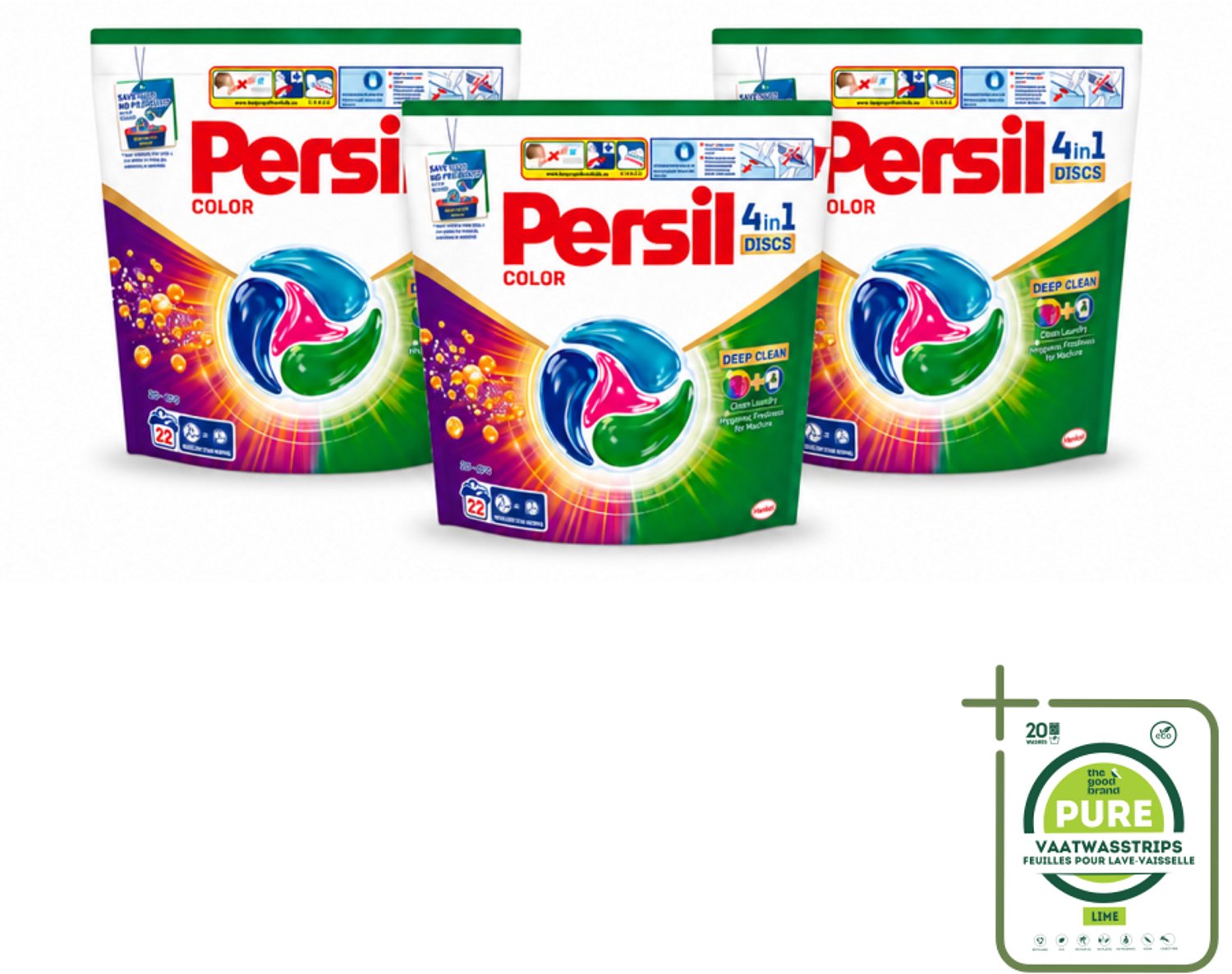 3 x Persil - Wasmiddel - Wasmiddelcapsules Discs Gekleurde Was - Voor Gekleurde Was - 22 wasbeurten - Grootverpakking - Vaatwasstrips - Wasmiddel - Wascapsules - Gekleurde Was - Kleurbehoud - Vlekverwijdering