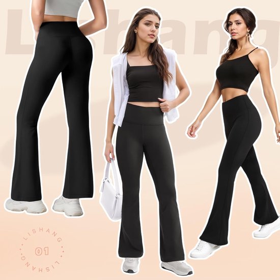 Lishang Flared Yogabroek voor dames, leggings, hoge taille, bootcut, slagbroek, yogabroek, brede pijpen, V-taille met zakken, ondoorzichtige leggings, jazzbroek, joggingbroek, sportbroek — afbeelding 4