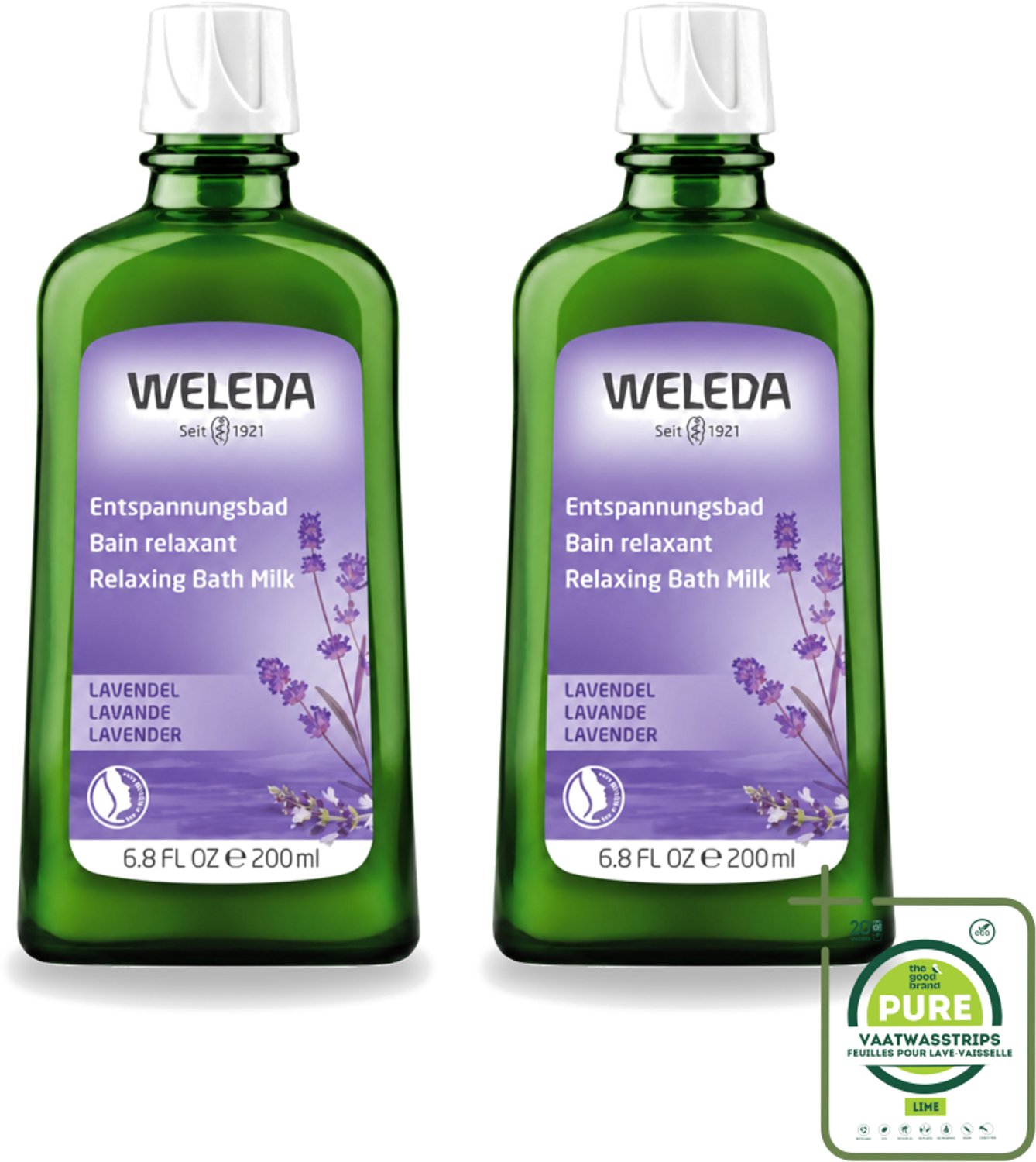 2 x WELEDA - Ontspanningsbadmelk - Lavendel - 200 ml - Grootverpakking - Vaatwasstrips - Ontspanning - Badmelk - Lavendel - Rust - Slaap