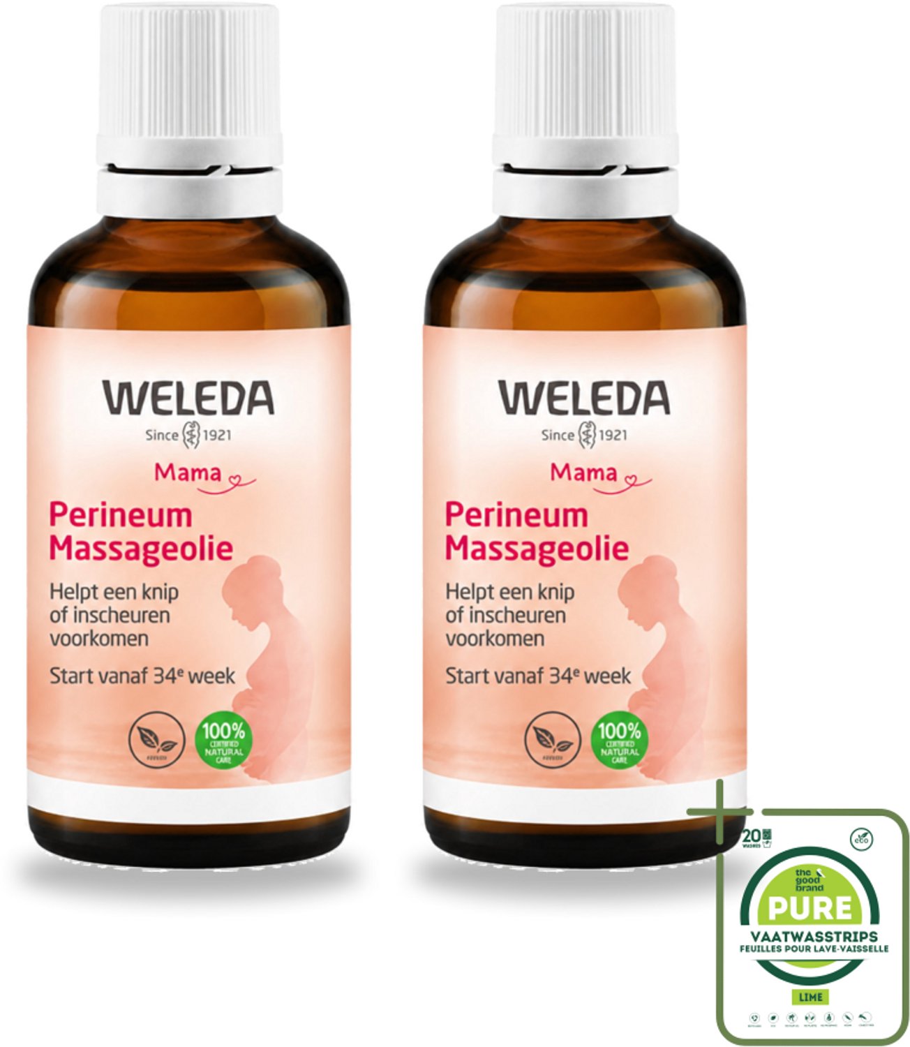 2 x WELEDA - Perineum massageolie - Mama & Baby - 50 ml - Grootverpakking - Vaatwasstrips - Perineum Massageolie - Zwangerschap - Bevalling - Huidelasticiteit - Natuurlijke Bevalling