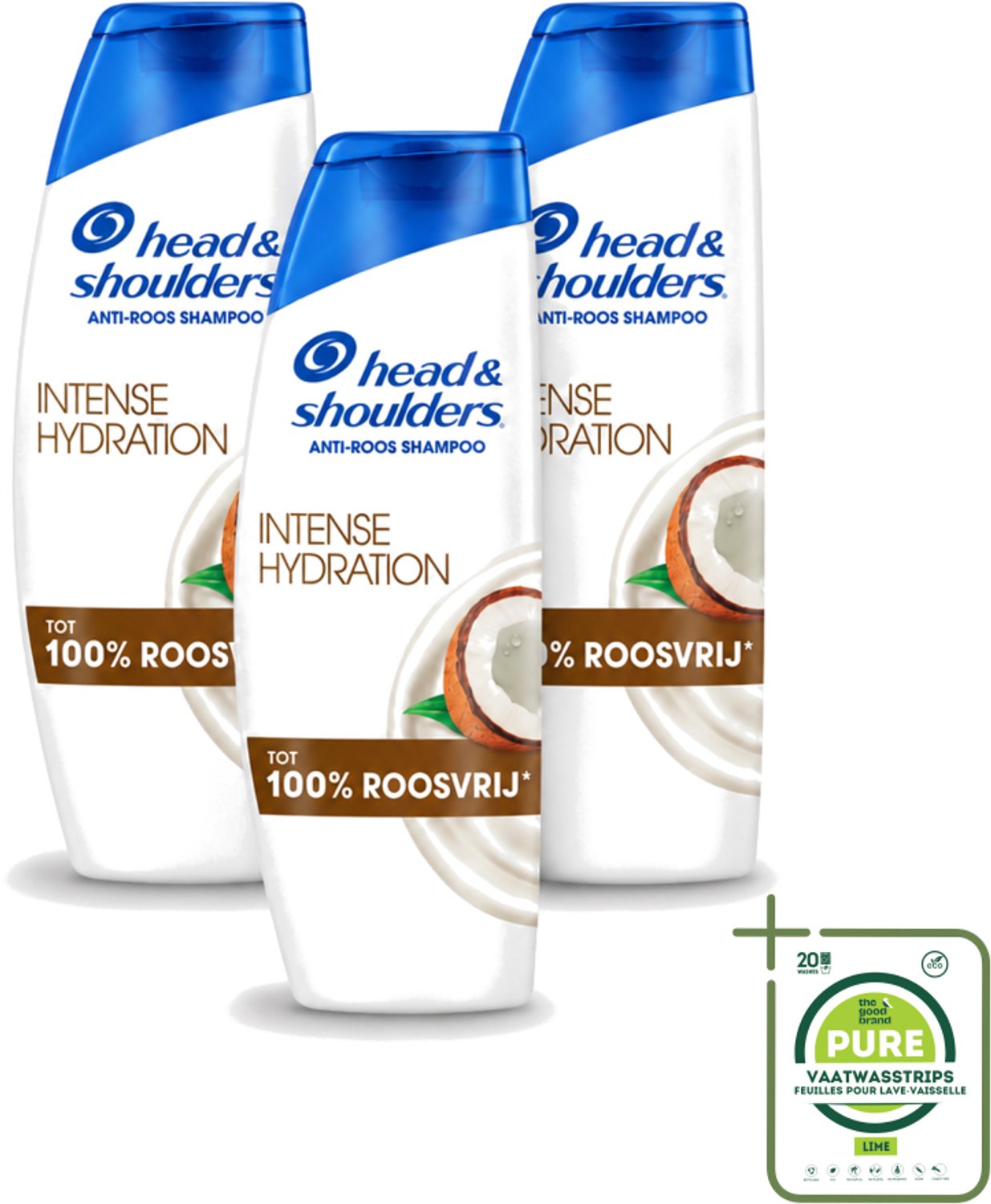 3 x Head & Shoulders - Shampoo - Intense Hydration - 100% Roosvrij - 300 ml - Grootverpakking - Vaatwasstrips - Anti-roos Shampoo - Hoofdoorzaak Roos - Kokosolie Shampoo - Hoofdhuidhydratie - Microbioom Balans