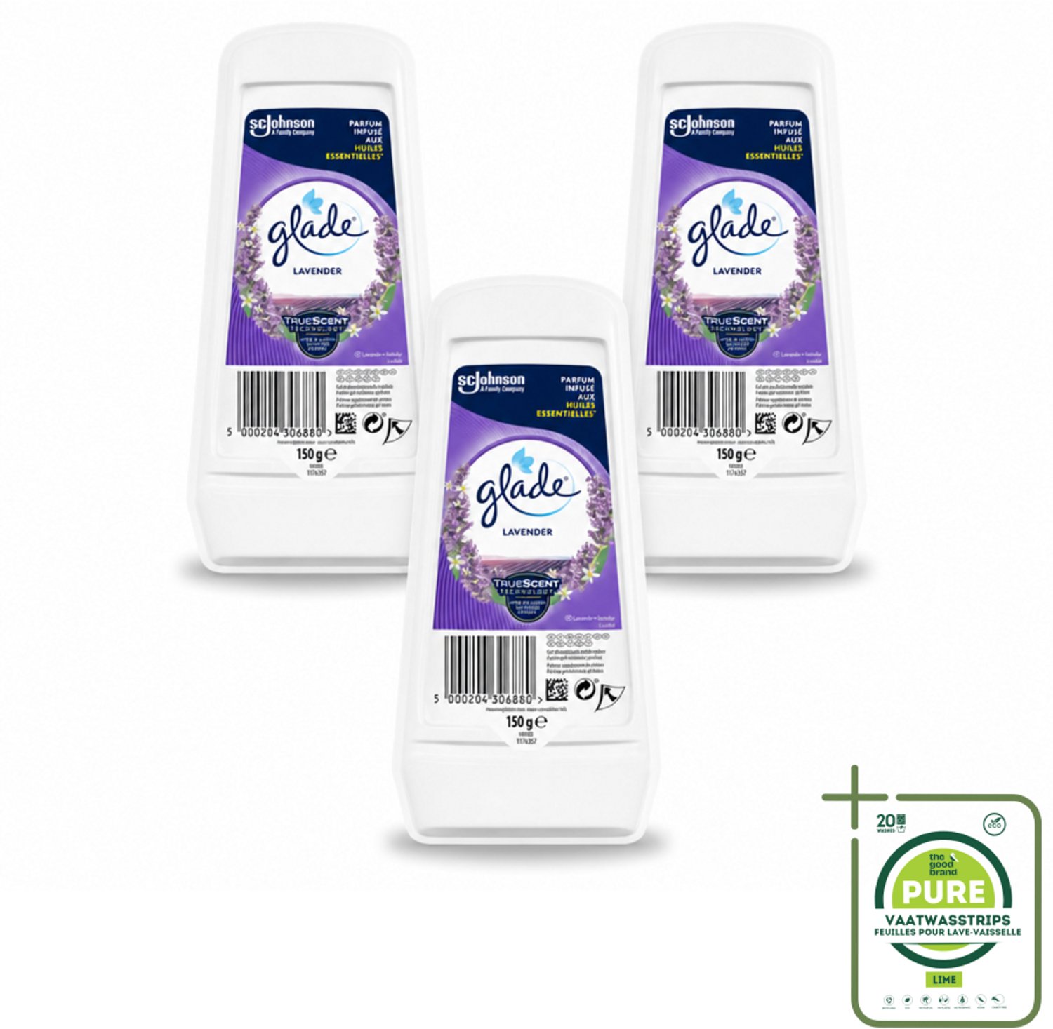 3 x Glade - Gel - Tranquil Lavender & Aloë - 150 g - Grootverpakking - Luchtverfrisser - Geur - Ontspanning - Frisheid - Lavendel